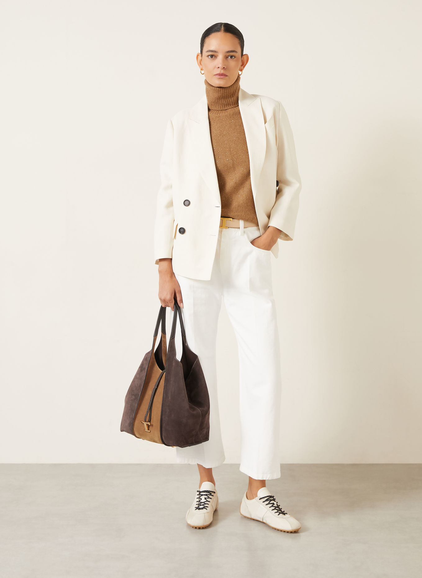 TOD'S Shoppers T TIMELESS met Pouch: MARRON FONCÉ / CAMEL
