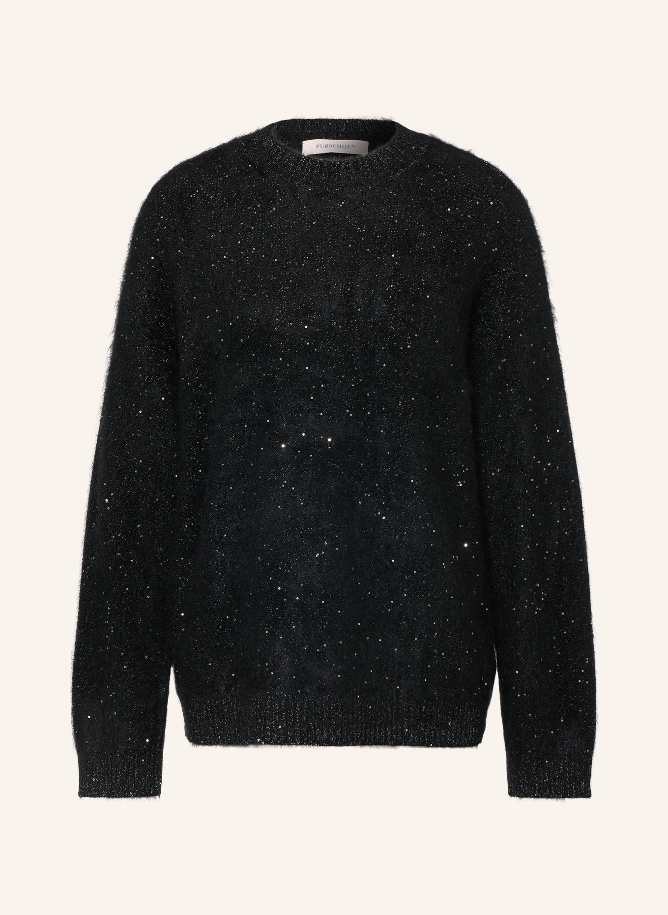 PURSCHOEN AMDO Sweater with Sequins and Glitter Yarn: BLACK