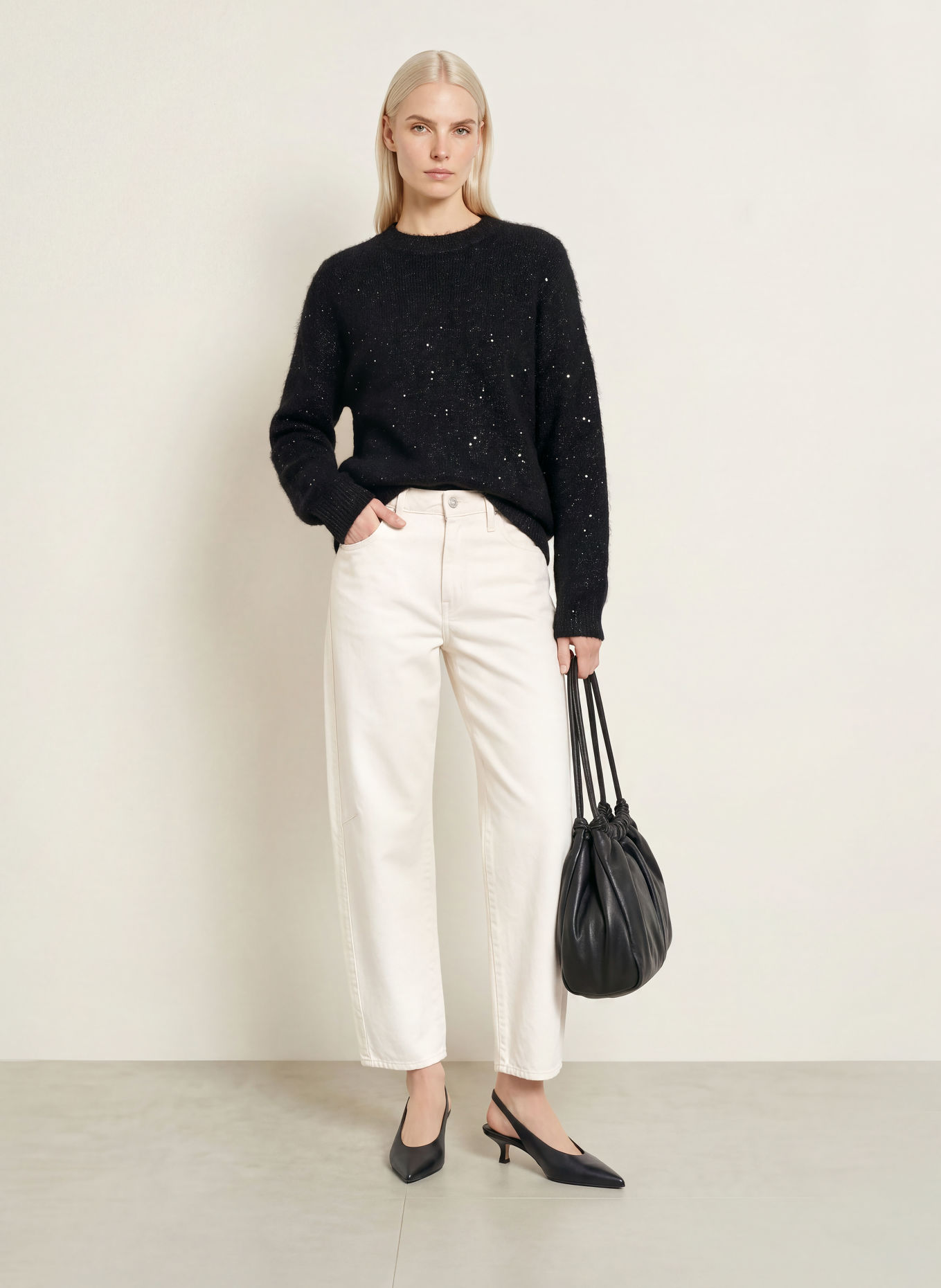 PURSCHOEN AMDO Sweater with Sequins and Glitter Yarn: BLACK