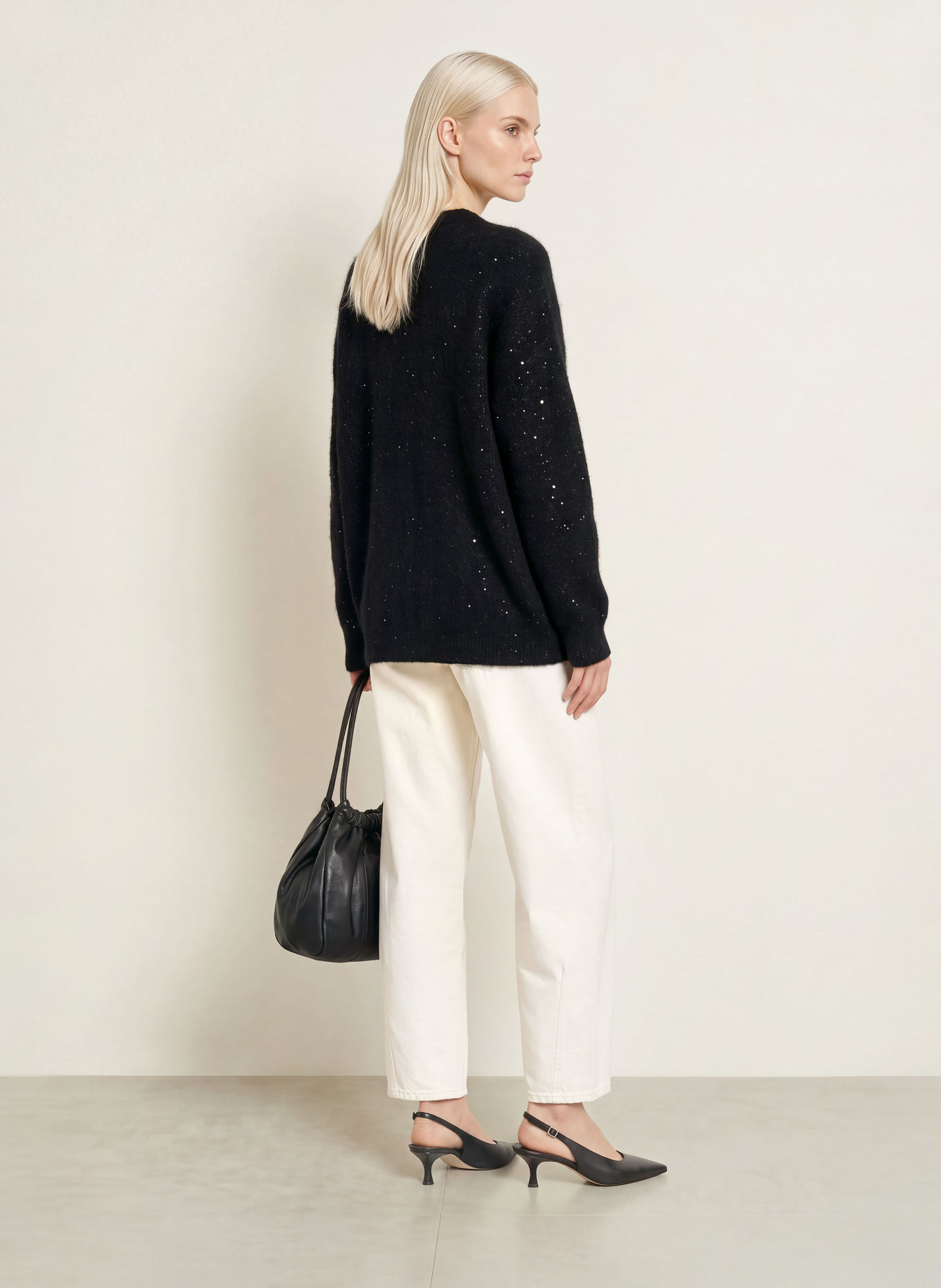 PURSCHOEN AMDO Sweater with Sequins and Glitter Yarn: BLACK