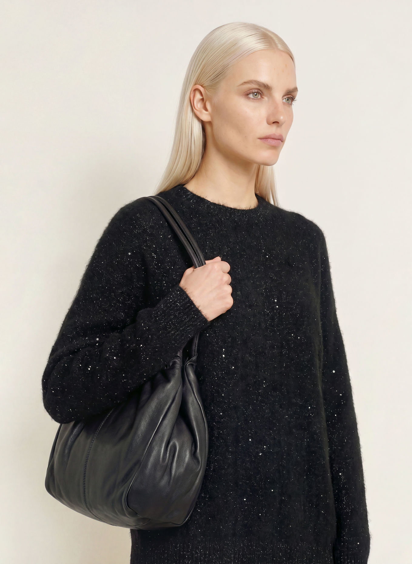 PURSCHOEN AMDO Sweater with Sequins and Glitter Yarn: BLACK