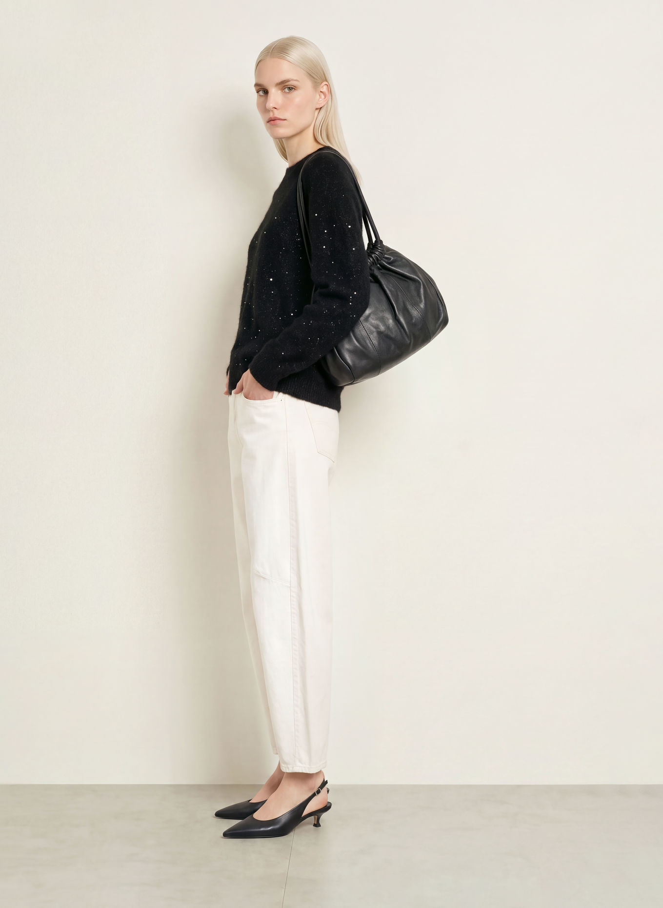 PURSCHOEN AMDO Sweater with Sequins and Glitter Yarn: BLACK