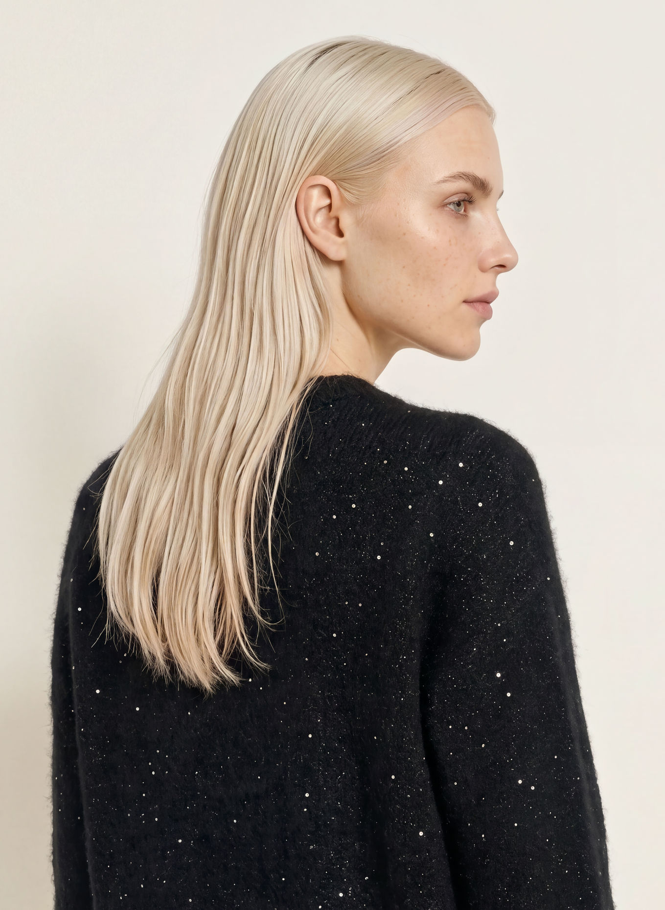PURSCHOEN AMDO Sweater with Sequins and Glitter Yarn: BLACK