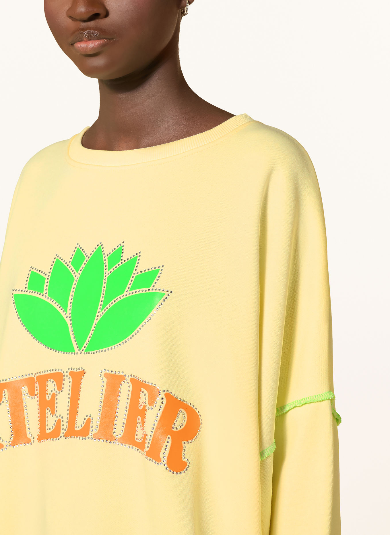 miss goodlife Sweatshirt with decorative stones: LIGHT YELLOW / ORANGE / GREEN