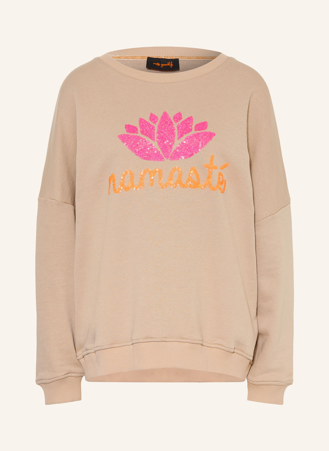miss goodlife Oversized-sweatshirt med pailletter: BEIGE / NEONPINK / NEONORANGE