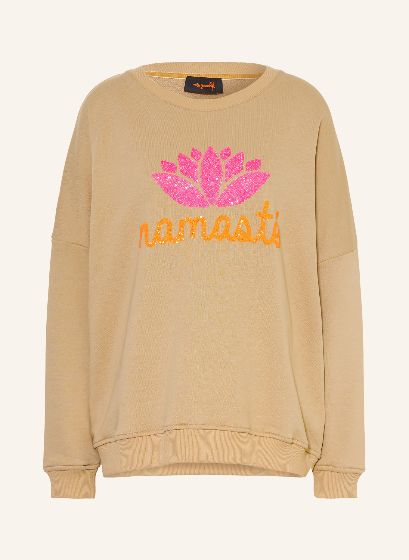 miss goodlife Oversized Sweatshirt with Sequins: BEIGE / NEON PINK / NEON ORANGE