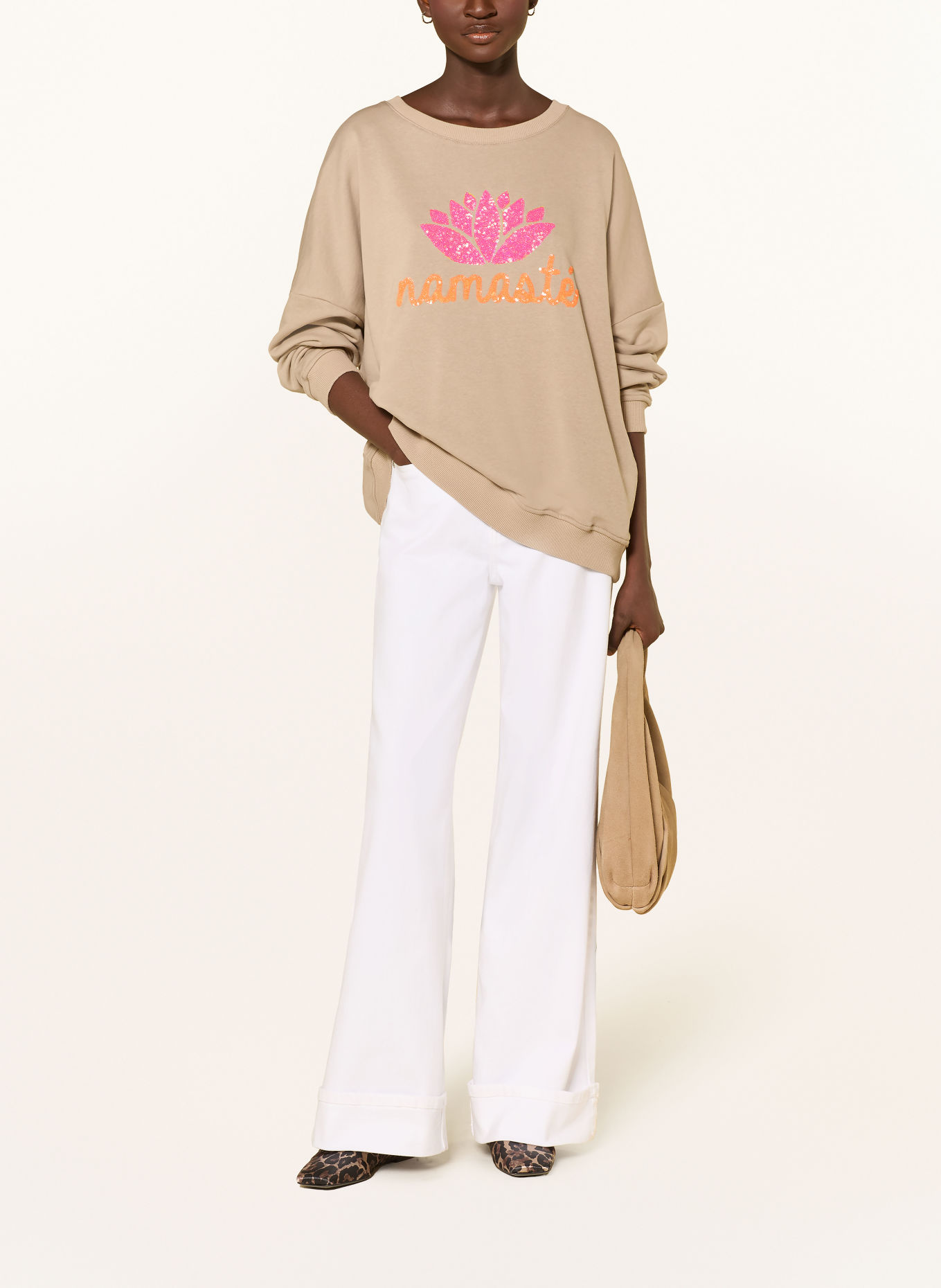 miss goodlife Oversized-sweatshirt med pailletter: BEIGE / NEONPINK / NEONORANGE