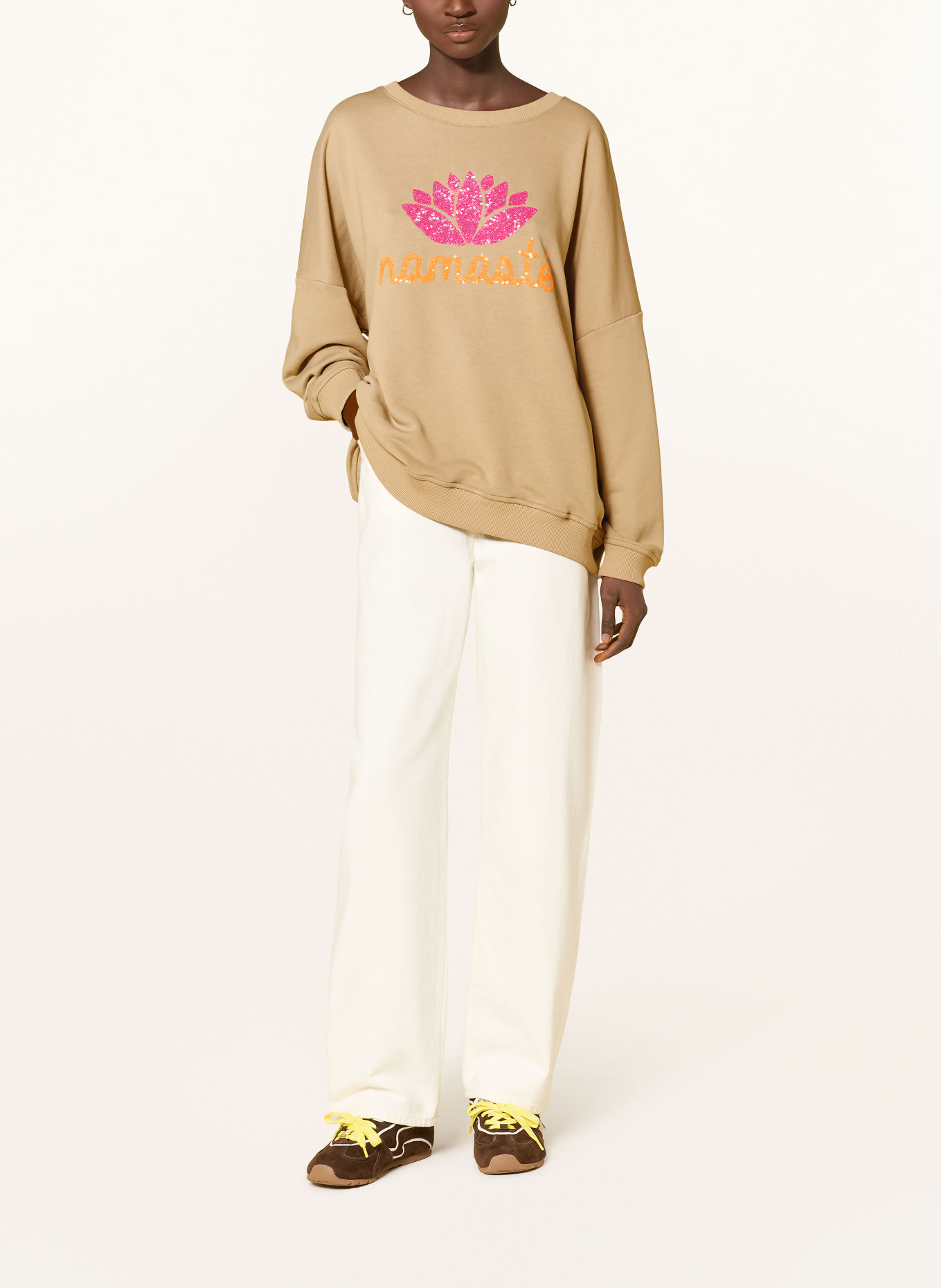 miss goodlife Oversized Sweatshirt with Sequins: BEIGE / NEON PINK / NEON ORANGE