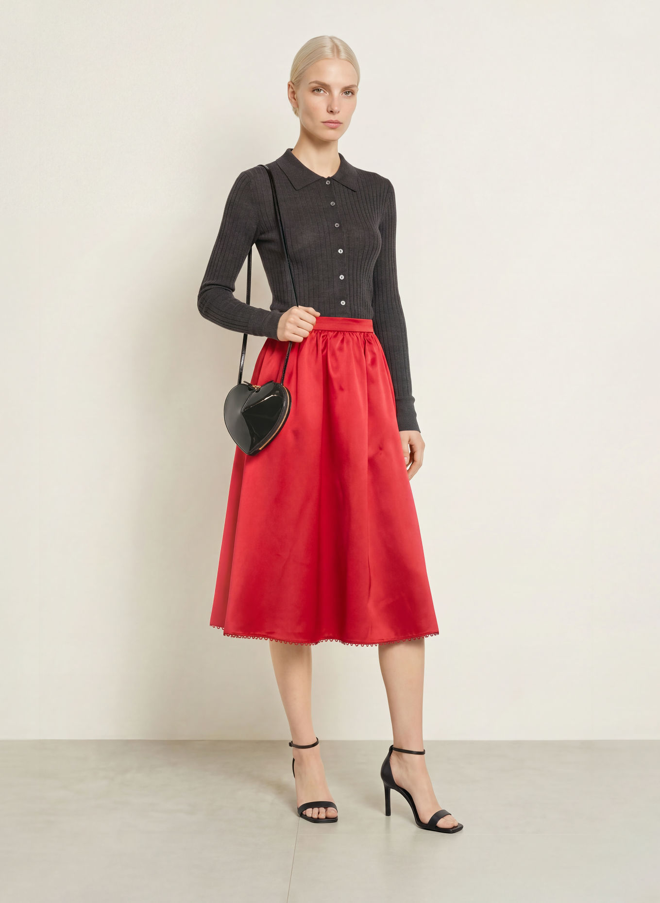 KINGA MATHE Satijnen rok: ROOD
