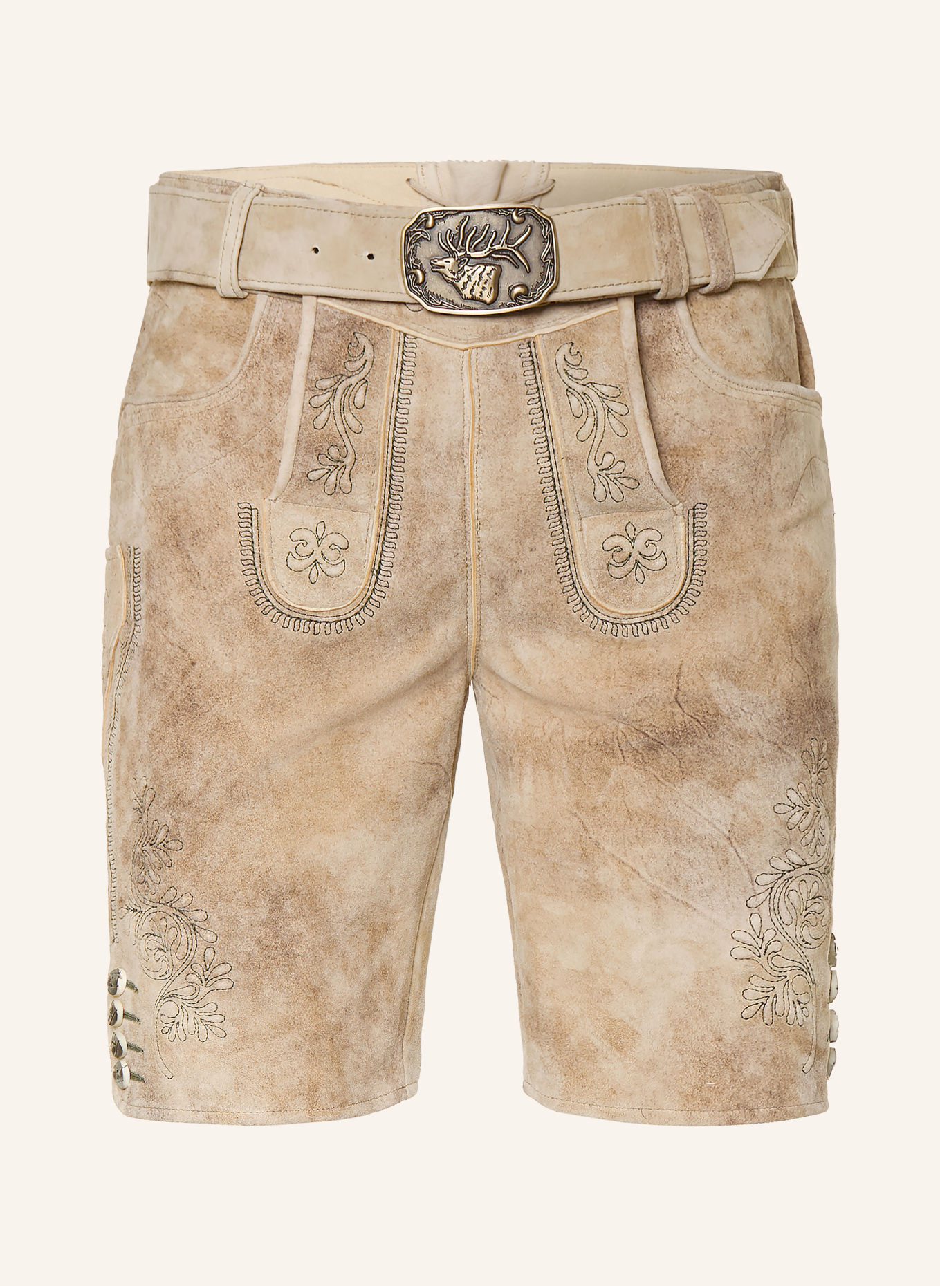 Spieth & Wensky Traditionele lederhose KÖNIGSHAUSEN: BEIGE / TAUPE / DONKERGROEN