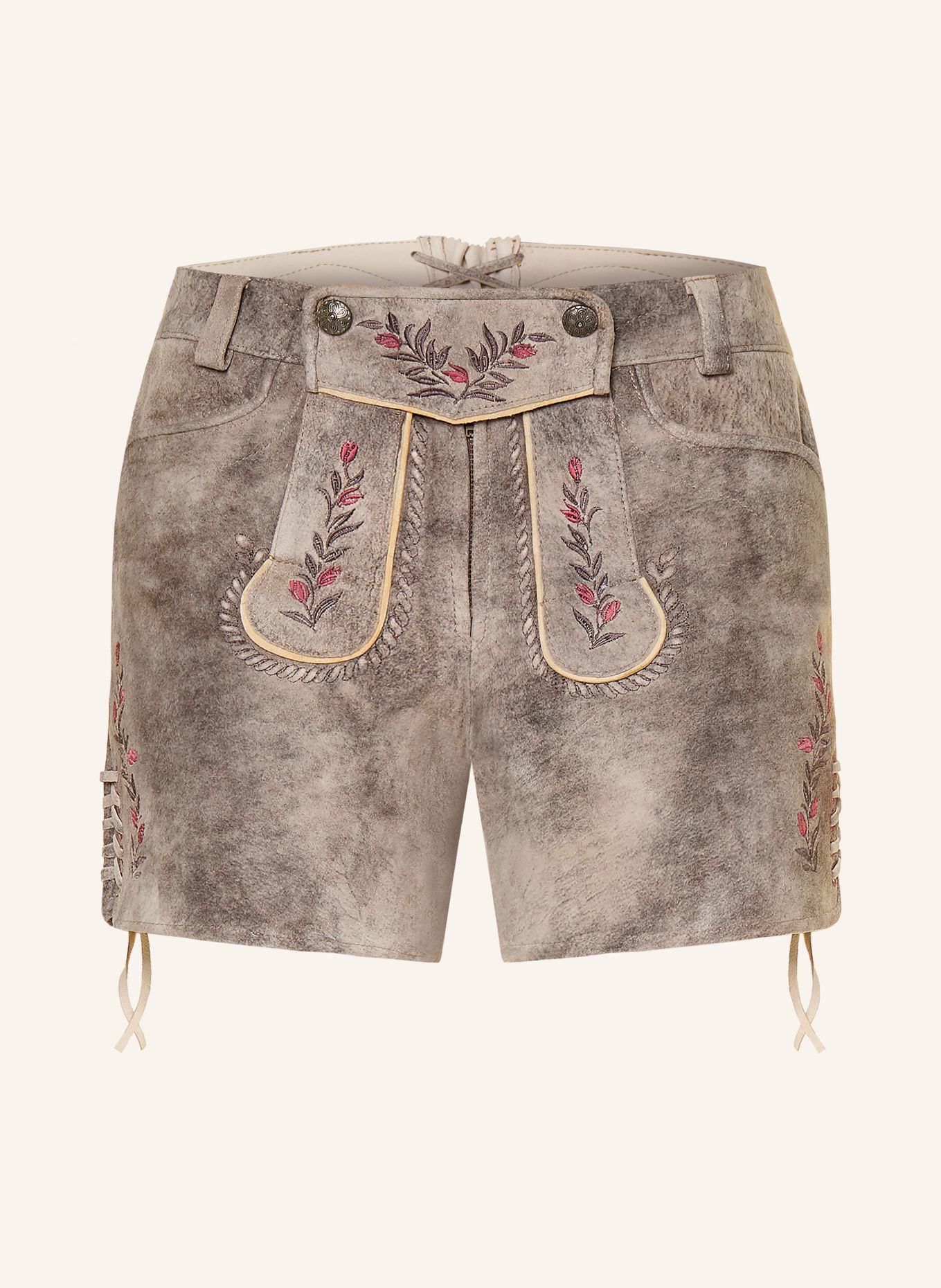Spieth & Wensky Trachten-Lederhose KLEO: TAUPE / HELLGRAU / PINK