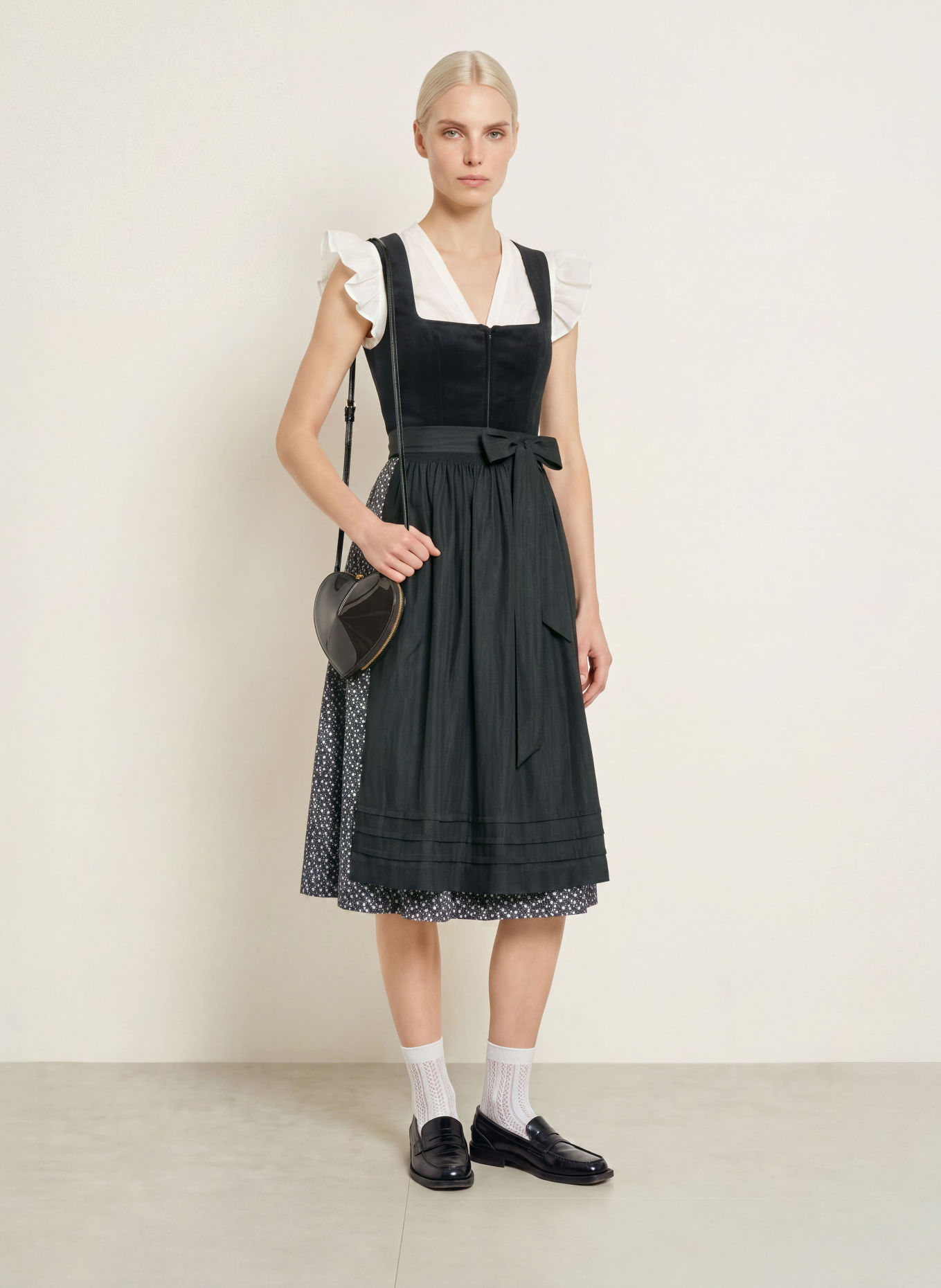 Spieth & Wensky Dirndl KATTA: ZWART / GRIJS / WIT