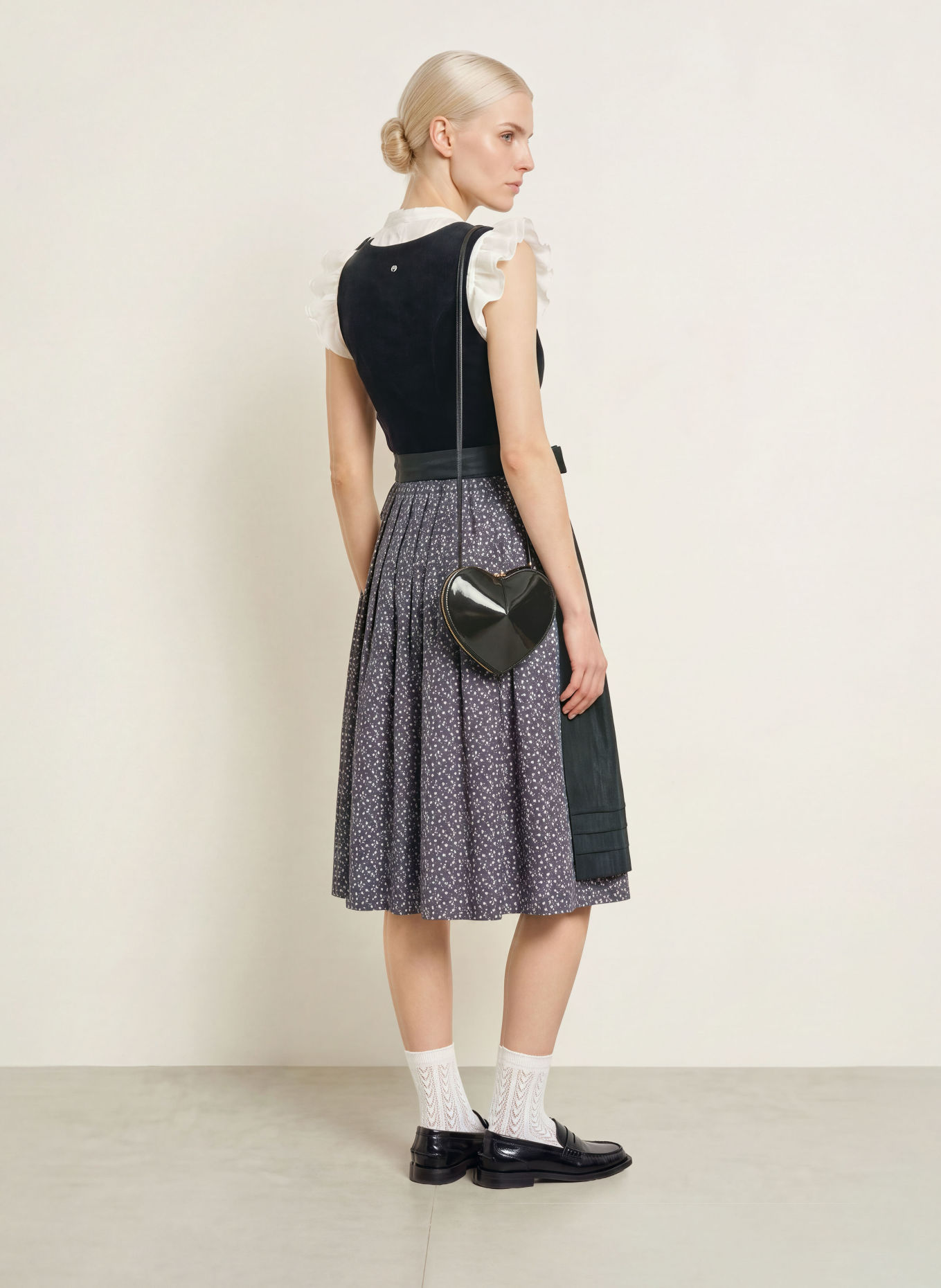 Spieth & Wensky Dirndl KATTA: ZWART / GRIJS / WIT