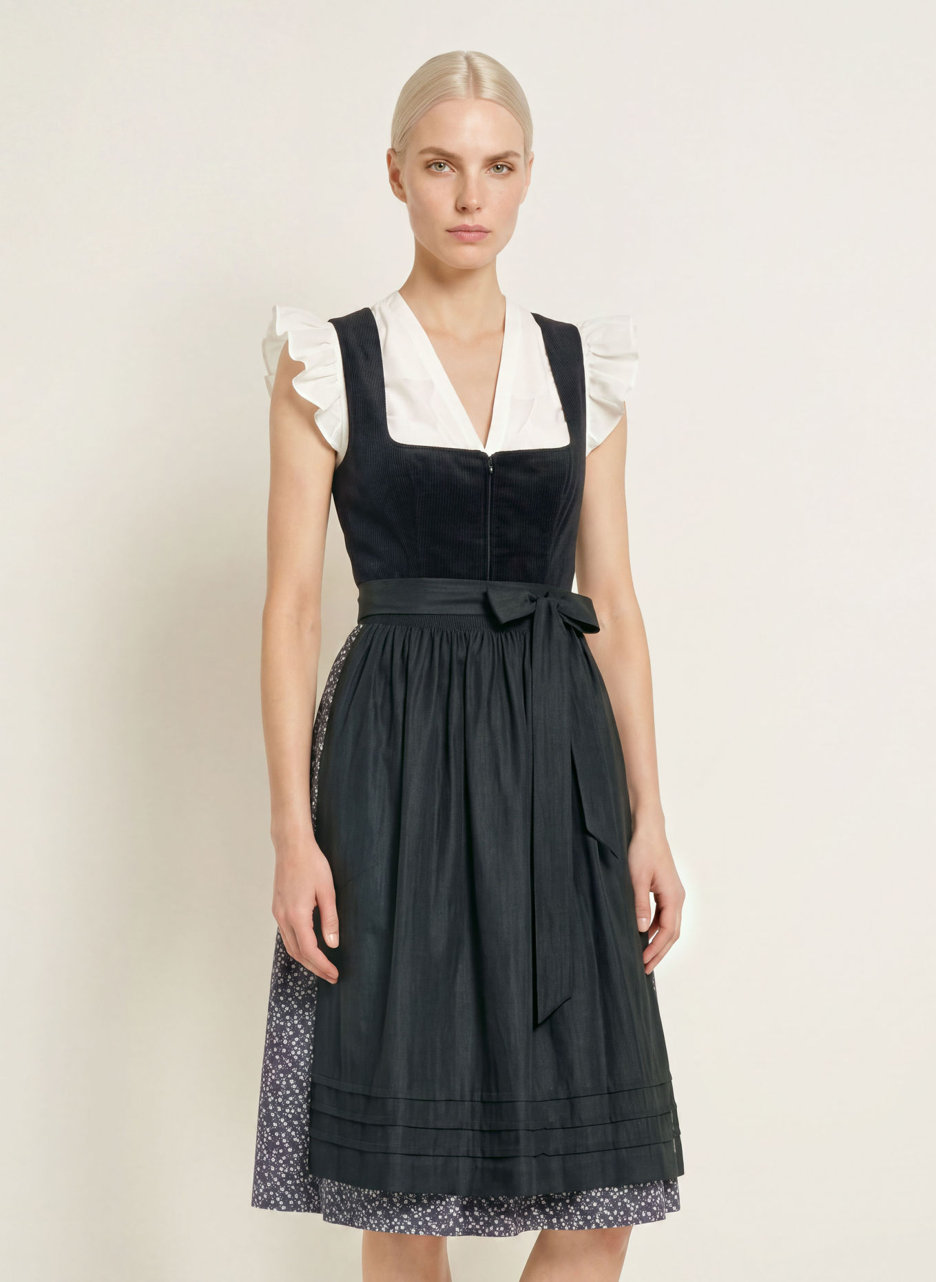 Spieth & Wensky Dirndl KATTA: ZWART / GRIJS / WIT