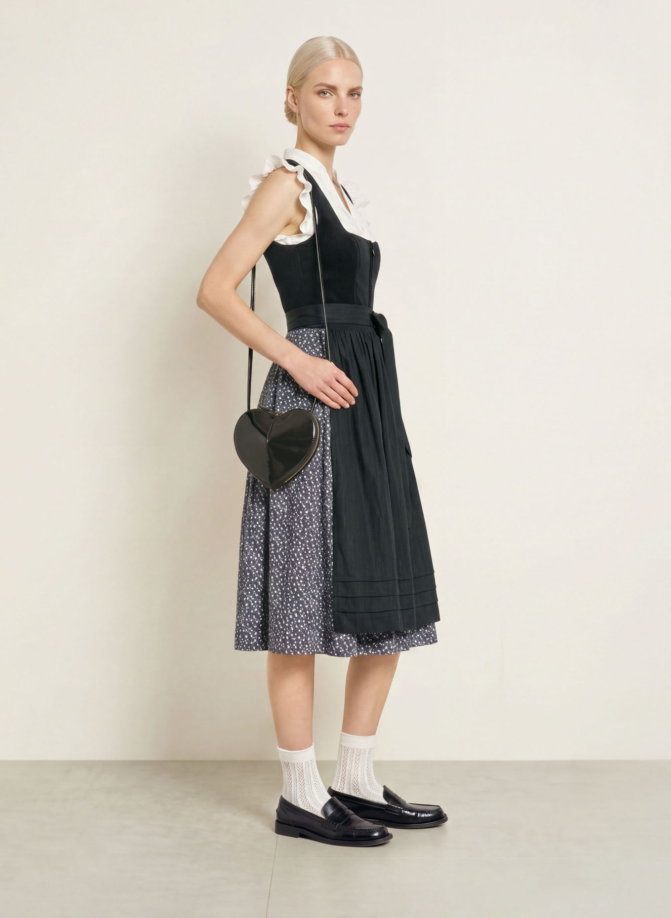 Spieth & Wensky Dirndl KATTA: ZWART / GRIJS / WIT