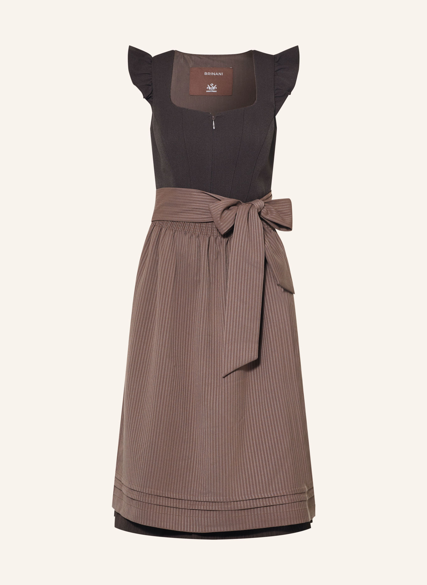 Spieth & Wensky Dirndl BRIGITTE met ruches: MARRON FONCÉ / TAUPE
