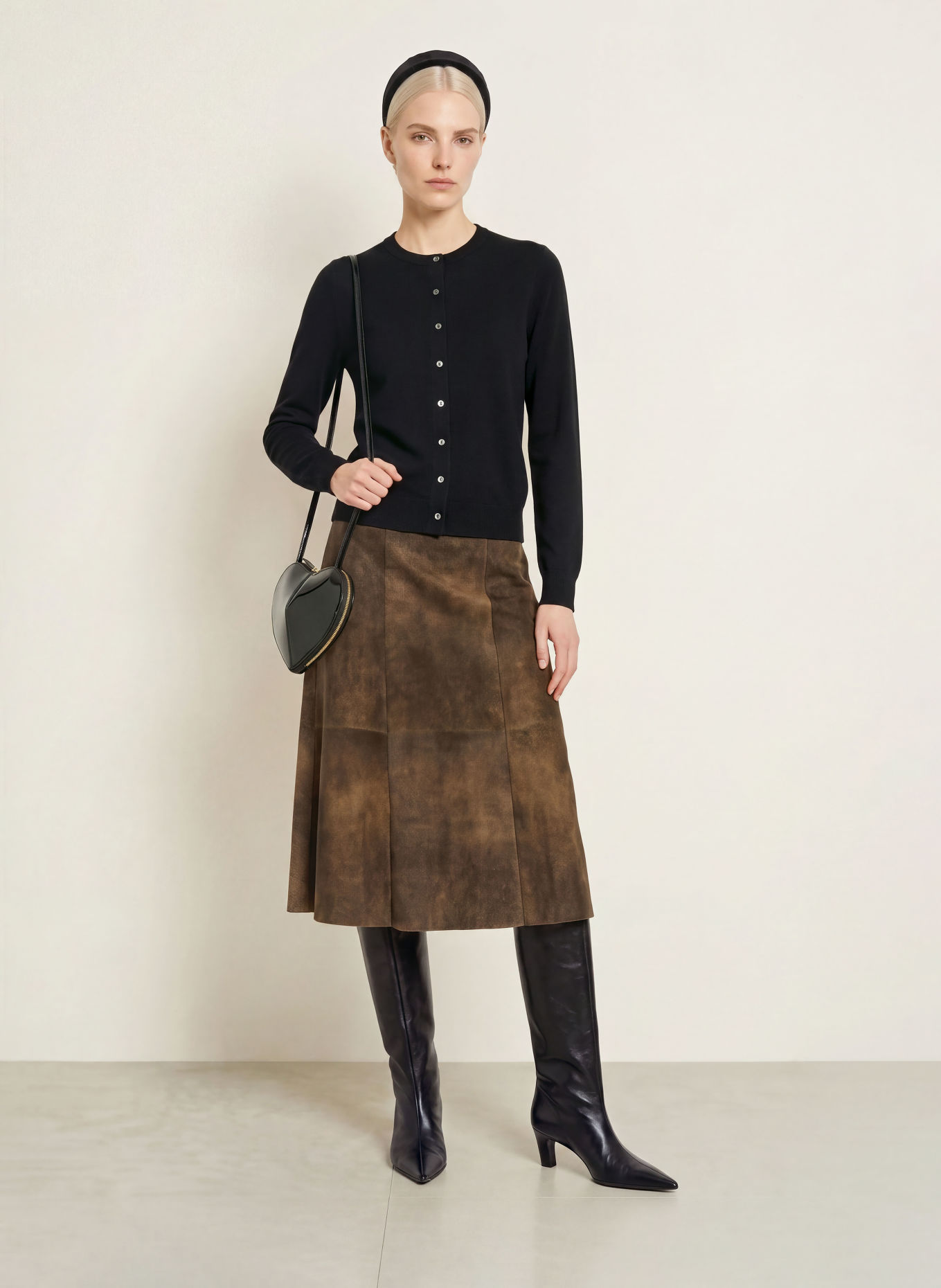 Spieth & Wensky Jupe en cuir GWENDOLIN: MARRON FONCÉ