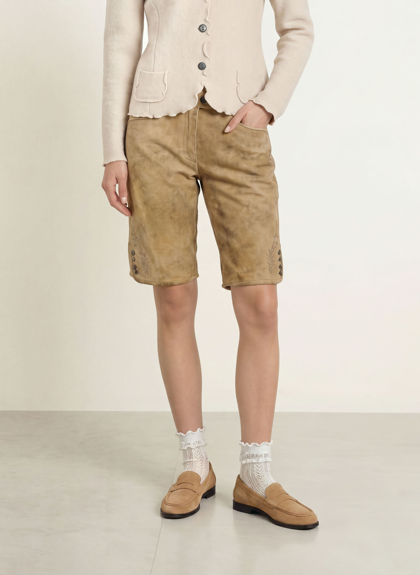 Spieth & Wensky KAMARIA Traditional leather trousers: CAMEL / TAUPE / GREEN
