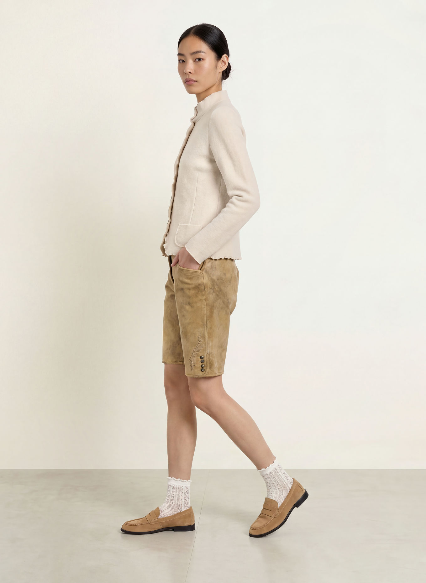 Spieth & Wensky KAMARIA Traditional leather trousers: CAMEL / TAUPE / GREEN