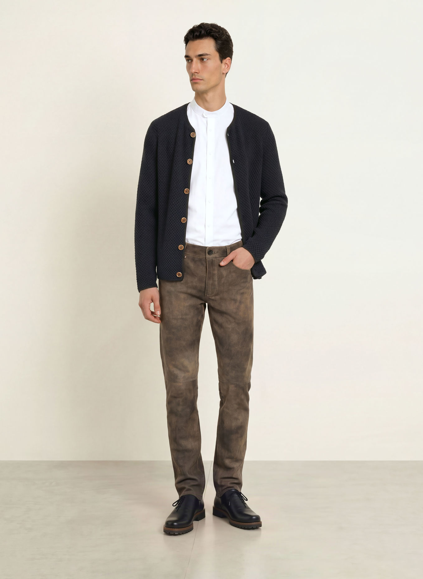 BECKERT Pantaloni din piele COSTA Slim Fit: TAUPE