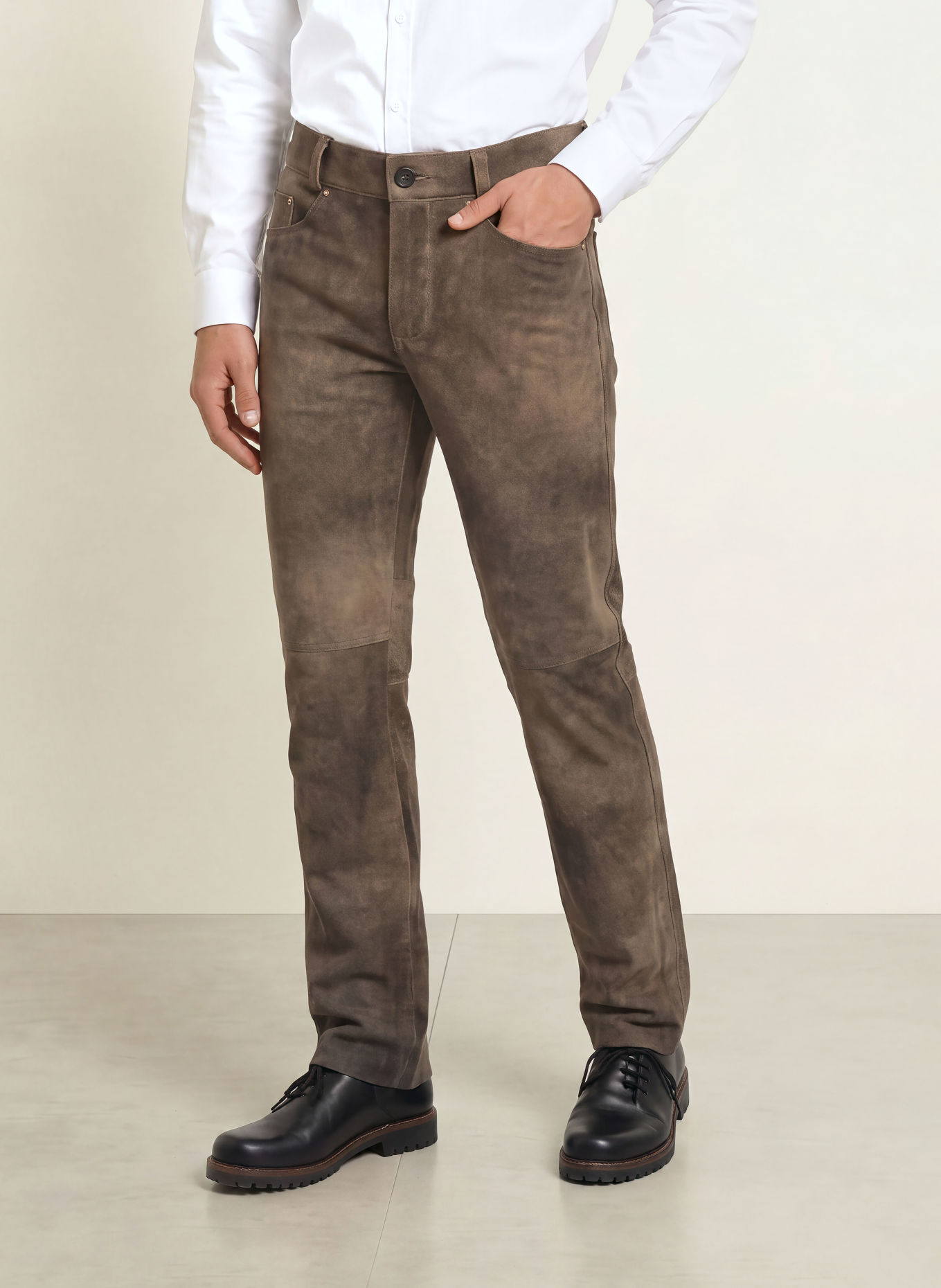 BECKERT Pantaloni din piele COSTA Slim Fit: TAUPE