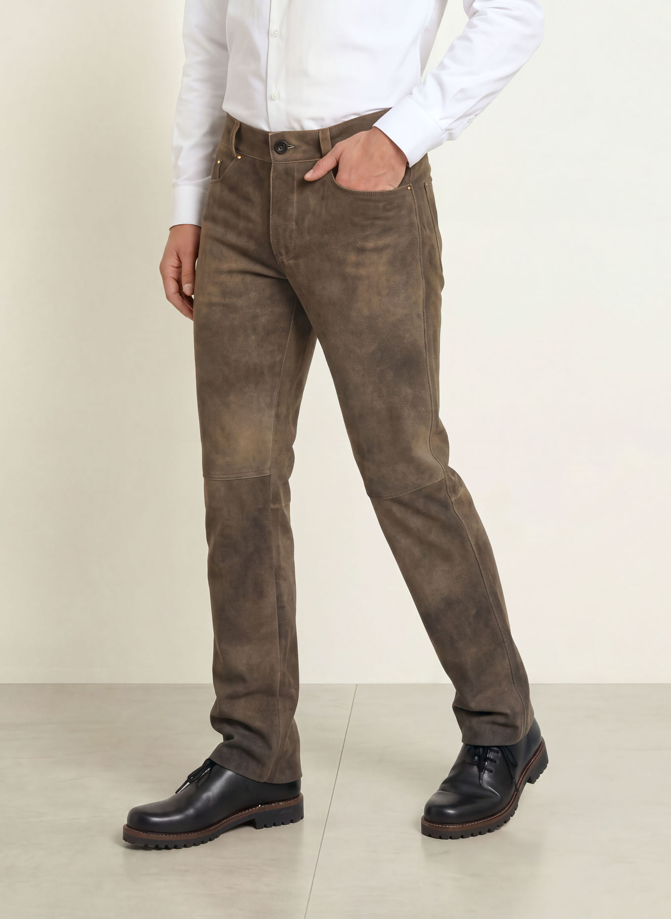 BECKERT Pantaloni din piele COSTA Slim Fit: TAUPE