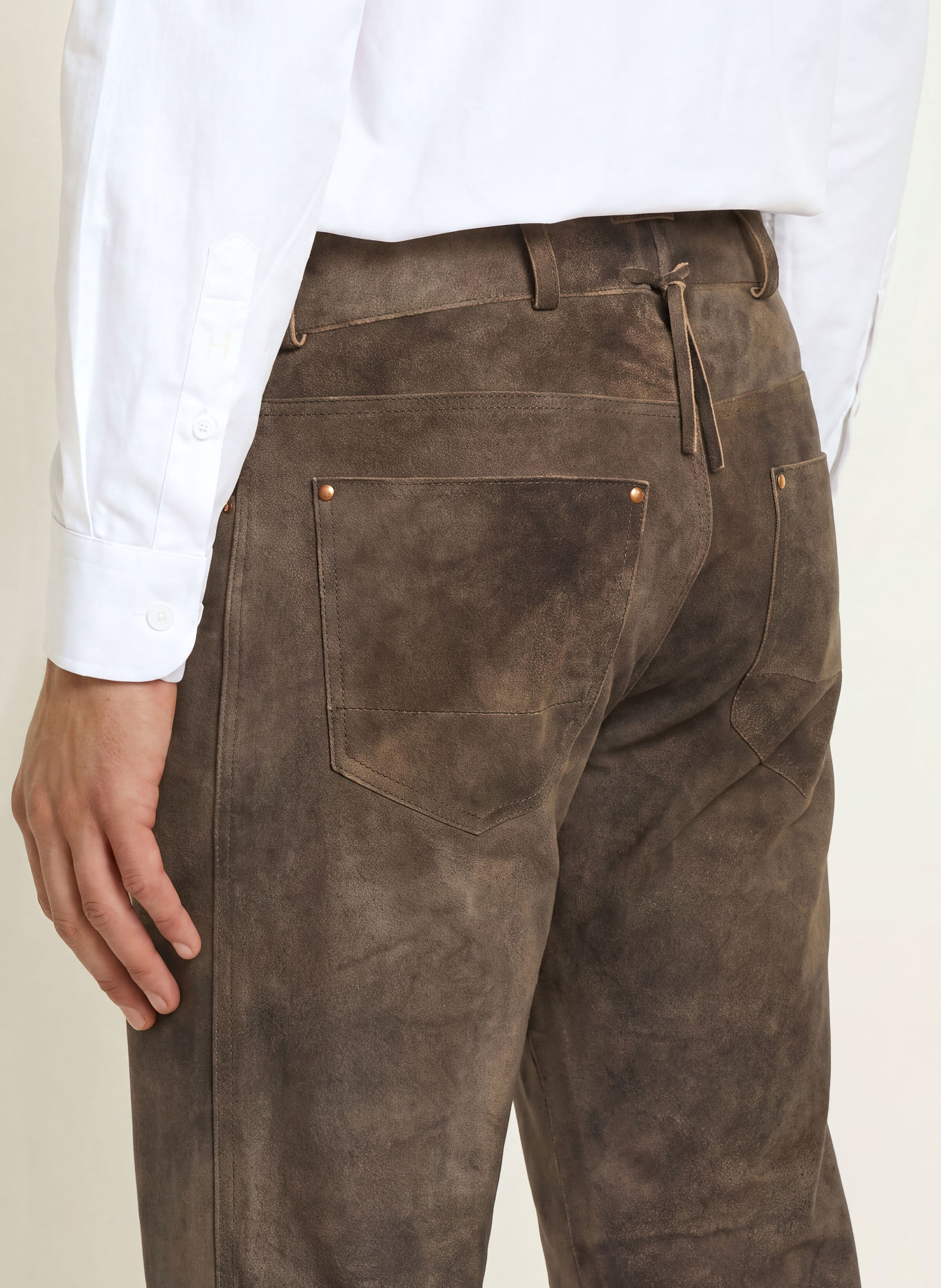 BECKERT Pantaloni din piele COSTA Slim Fit: TAUPE
