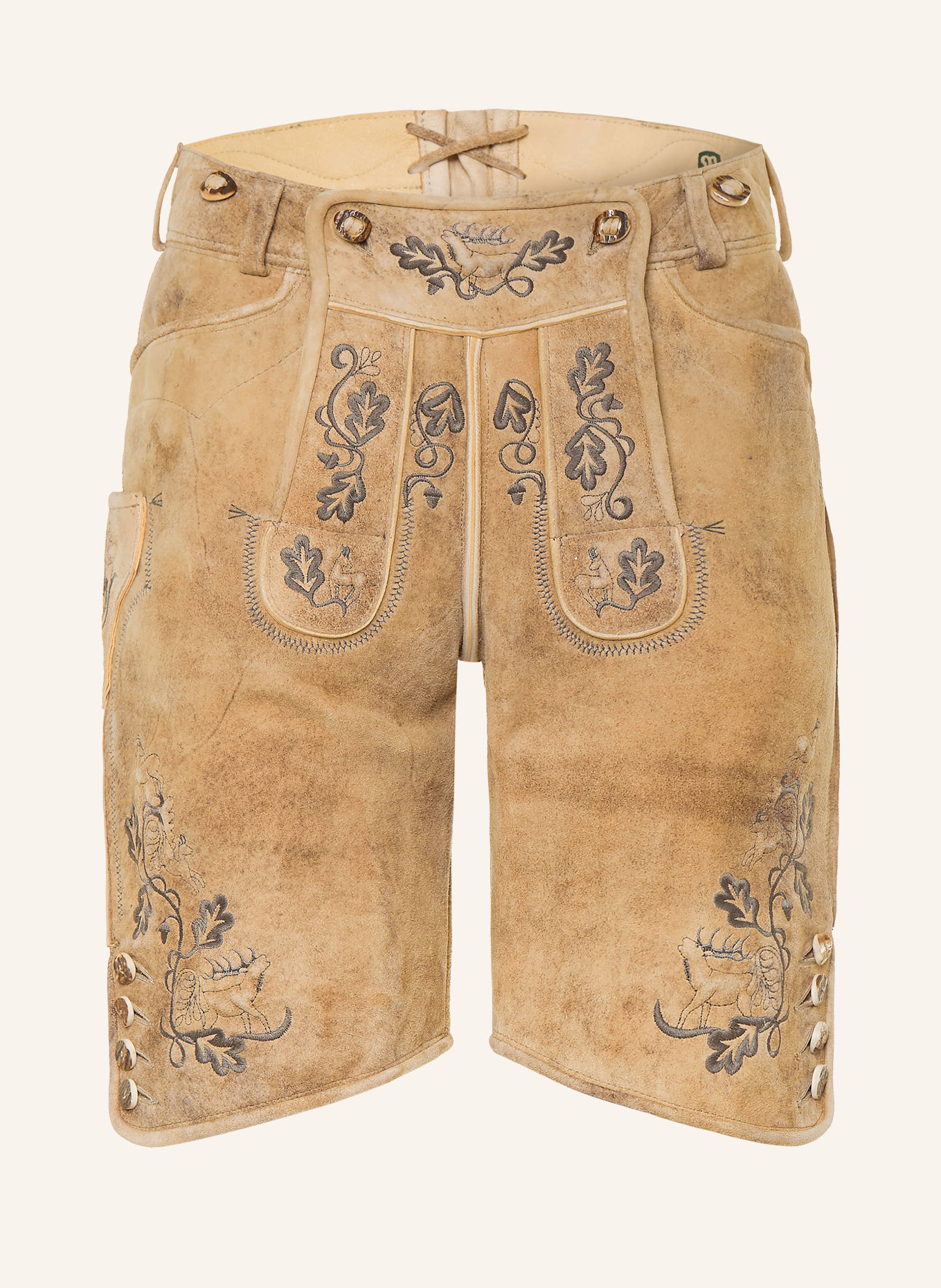 BECKERT Traditionele lederhose LUSTENAU: BEIGE / GRIJS