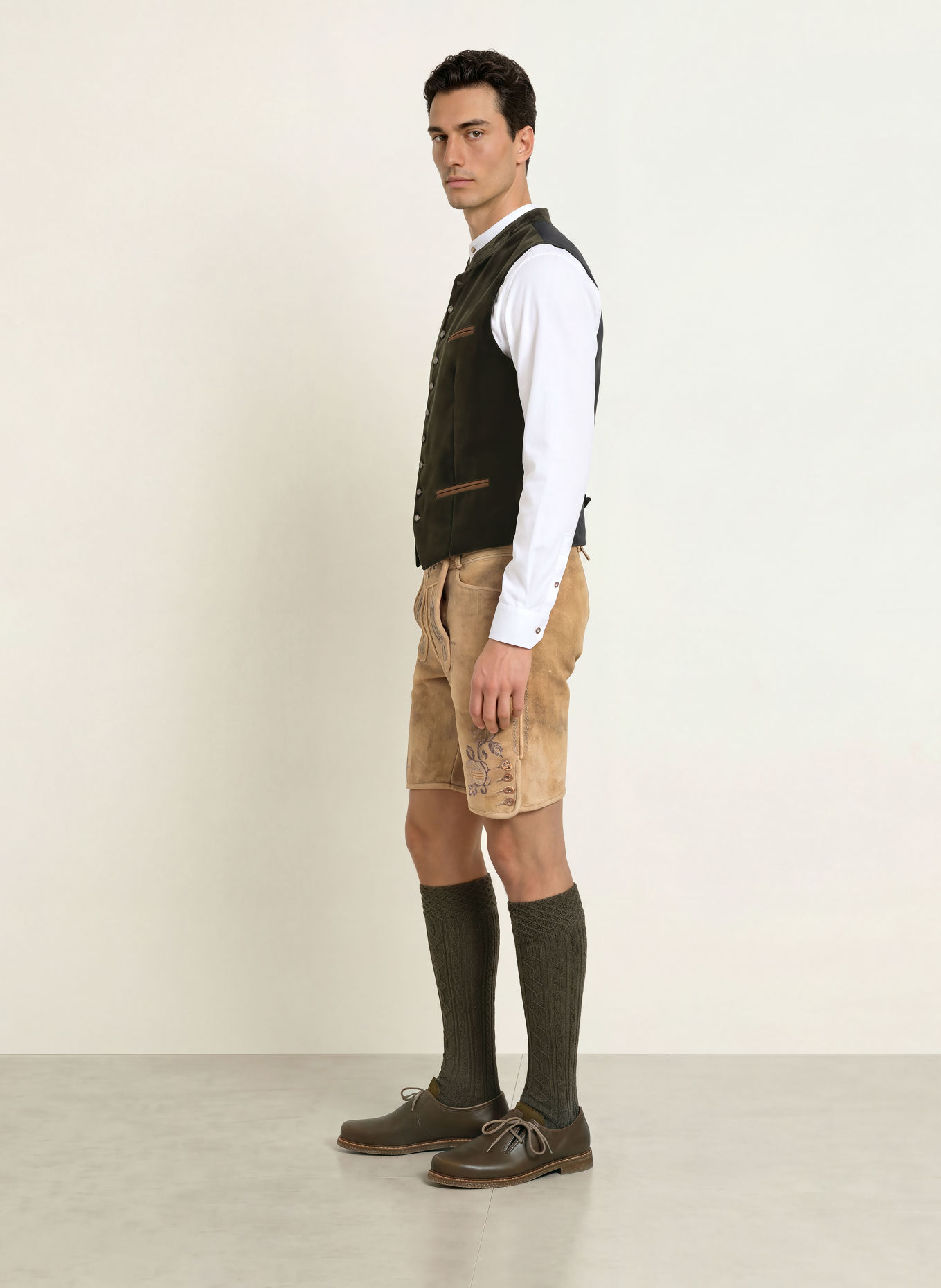 BECKERT Traditionele lederhose LUSTENAU: BEIGE / GRIJS