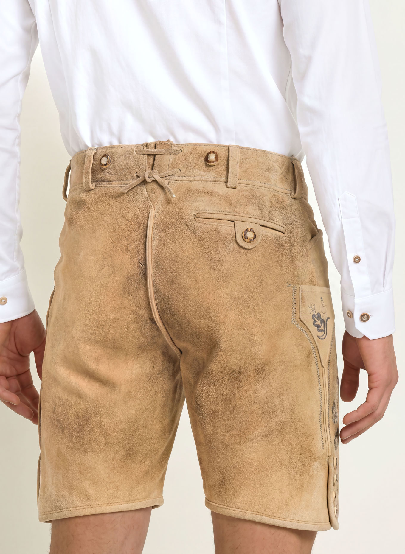 BECKERT Traditionele lederhose LUSTENAU: BEIGE / GRIJS