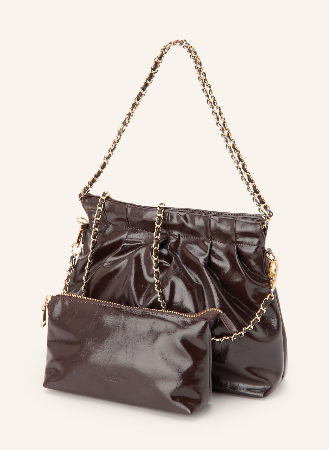 SEIDENFELT Schultertasche LOIMAA: DUNKELBRAUN / GOLD