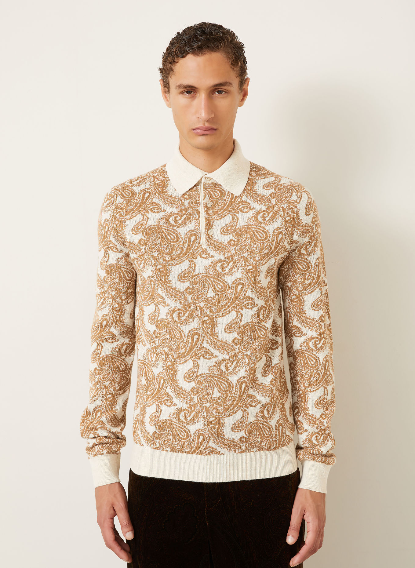 ETRO Strick-Poloshirt: BEIGE / COGNAC