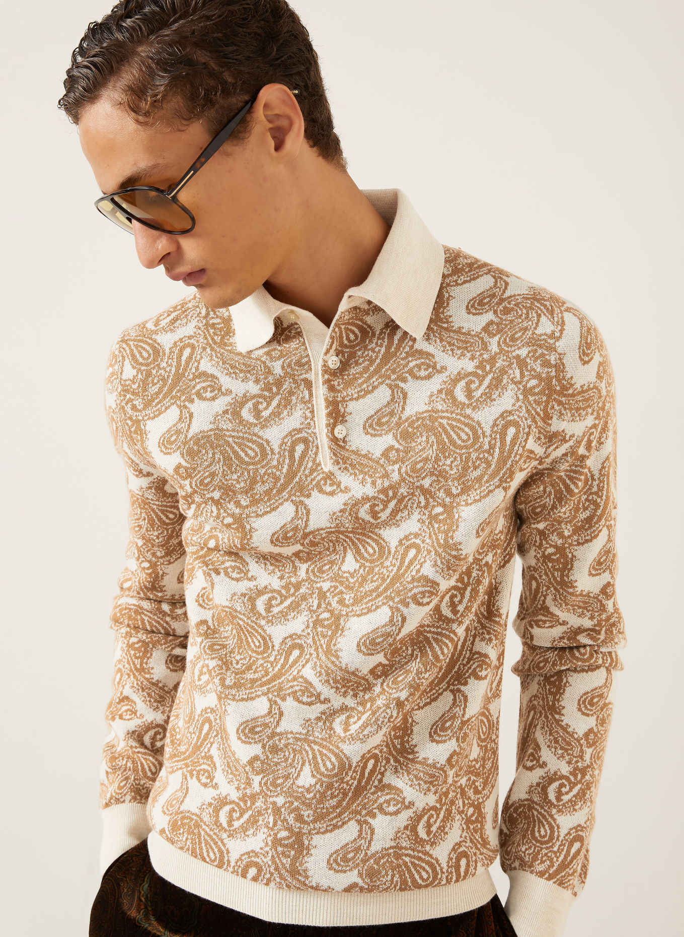 ETRO Strick-Poloshirt: BEIGE / COGNAC