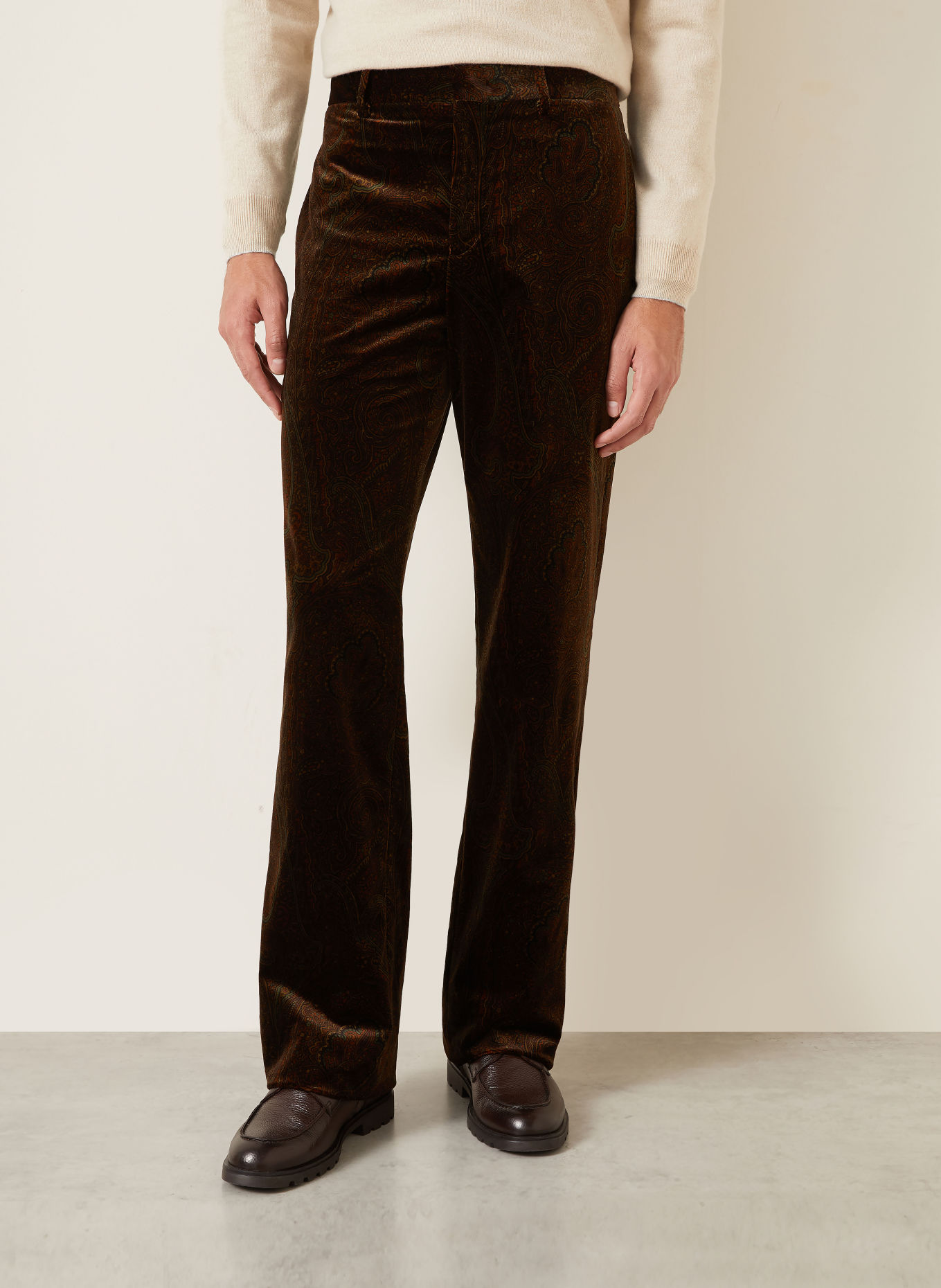 ETRO Sametové chino kalhoty, regular fit: TMAVĚ HNĚDÁ / BÉŽOVÁ / ZELENÁ