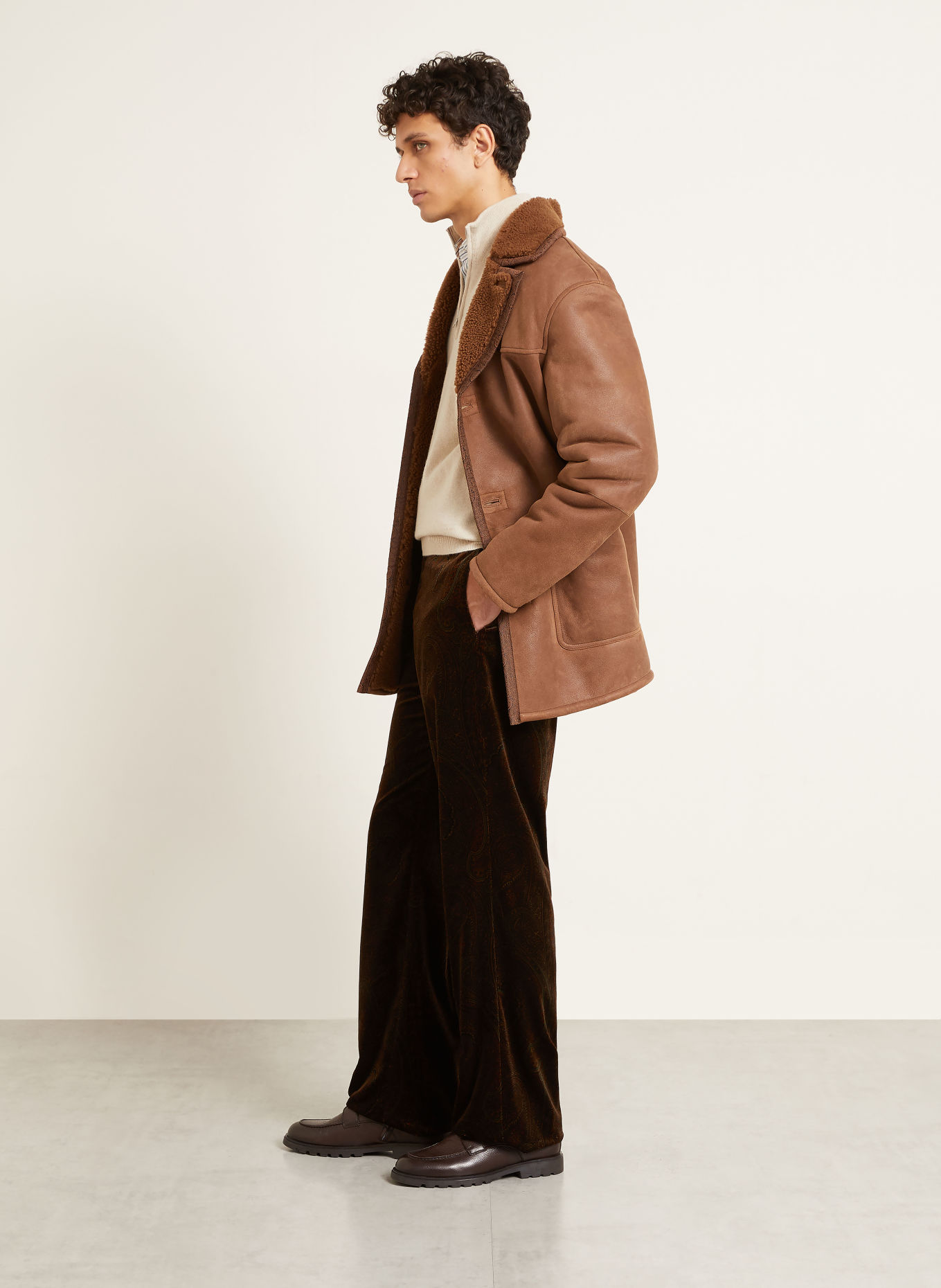 ETRO Sametové chino kalhoty, regular fit: TMAVĚ HNĚDÁ / BÉŽOVÁ / ZELENÁ