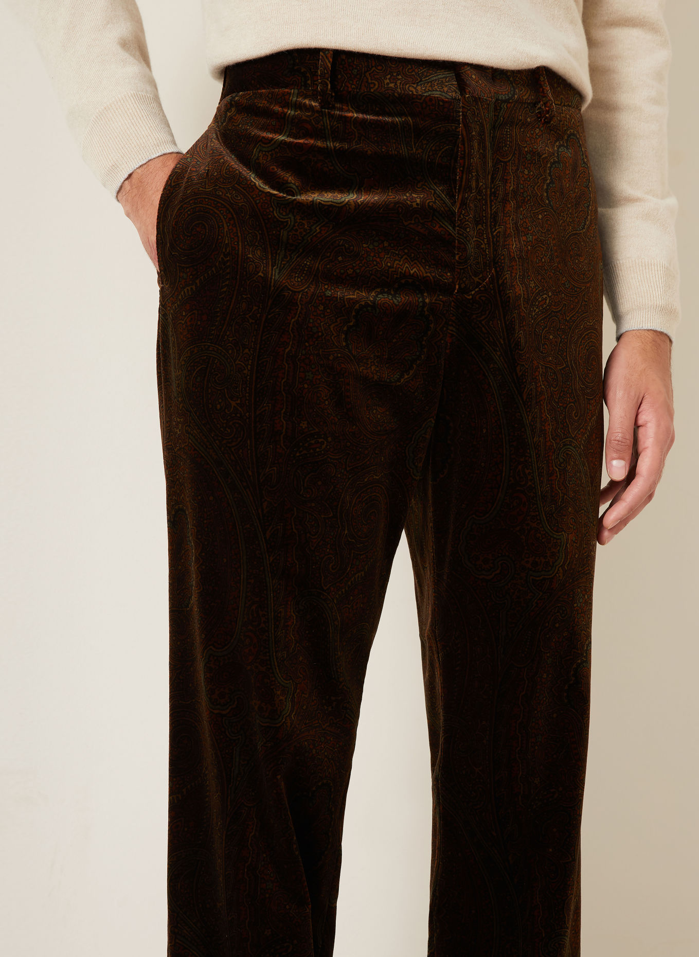 ETRO Sametové chino kalhoty, regular fit: TMAVĚ HNĚDÁ / BÉŽOVÁ / ZELENÁ