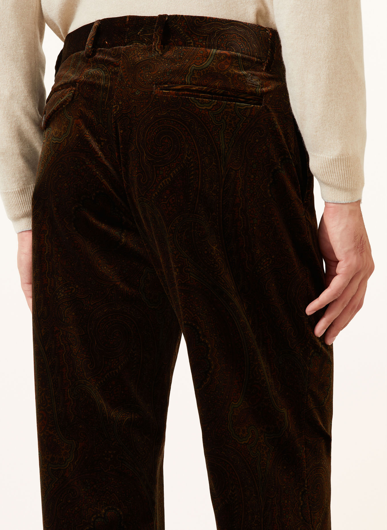 ETRO Sametové chino kalhoty, regular fit: TMAVĚ HNĚDÁ / BÉŽOVÁ / ZELENÁ