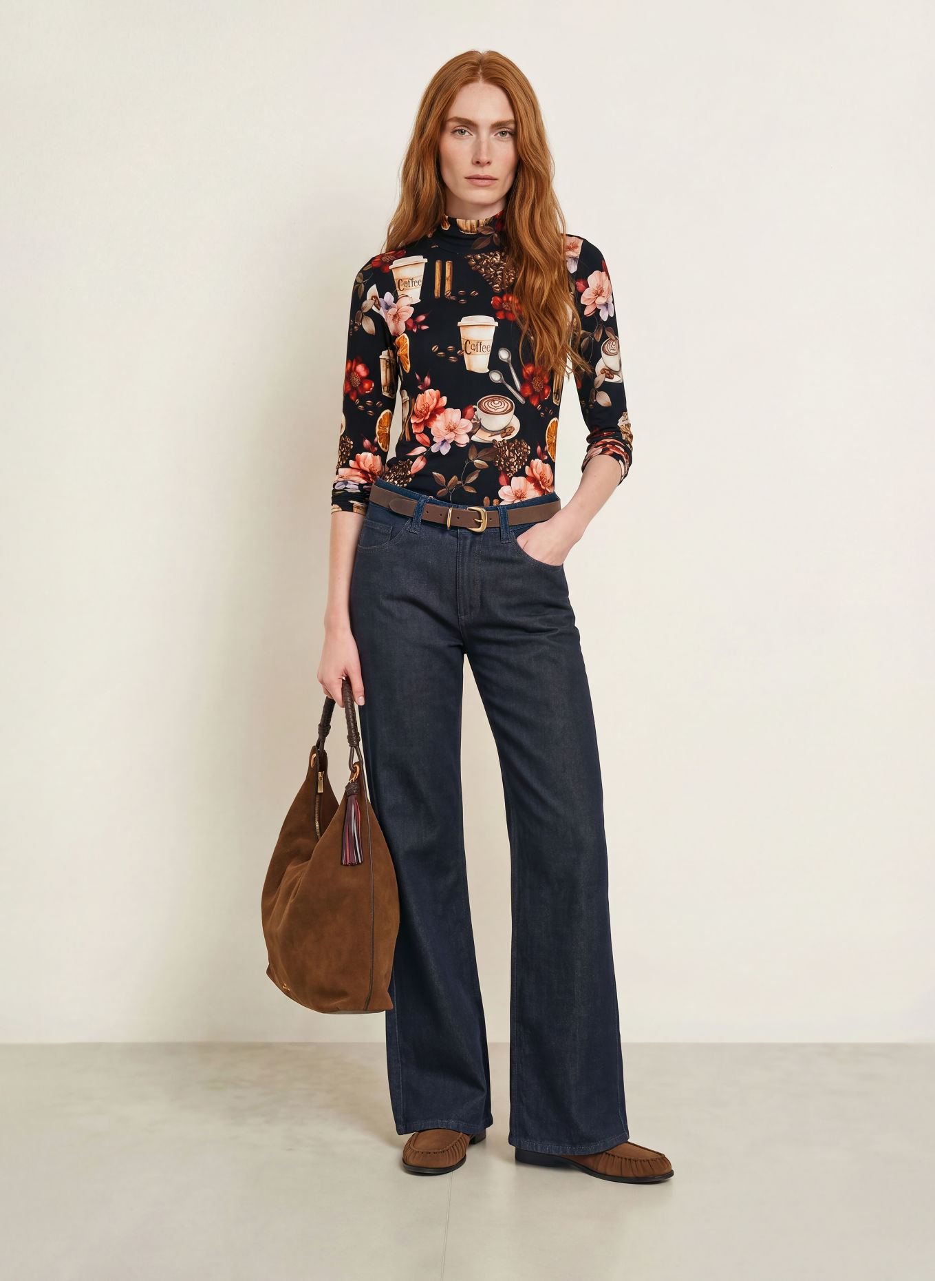 efixelle Long-sleeve shirt: BLACK / BROWN / DARK RED