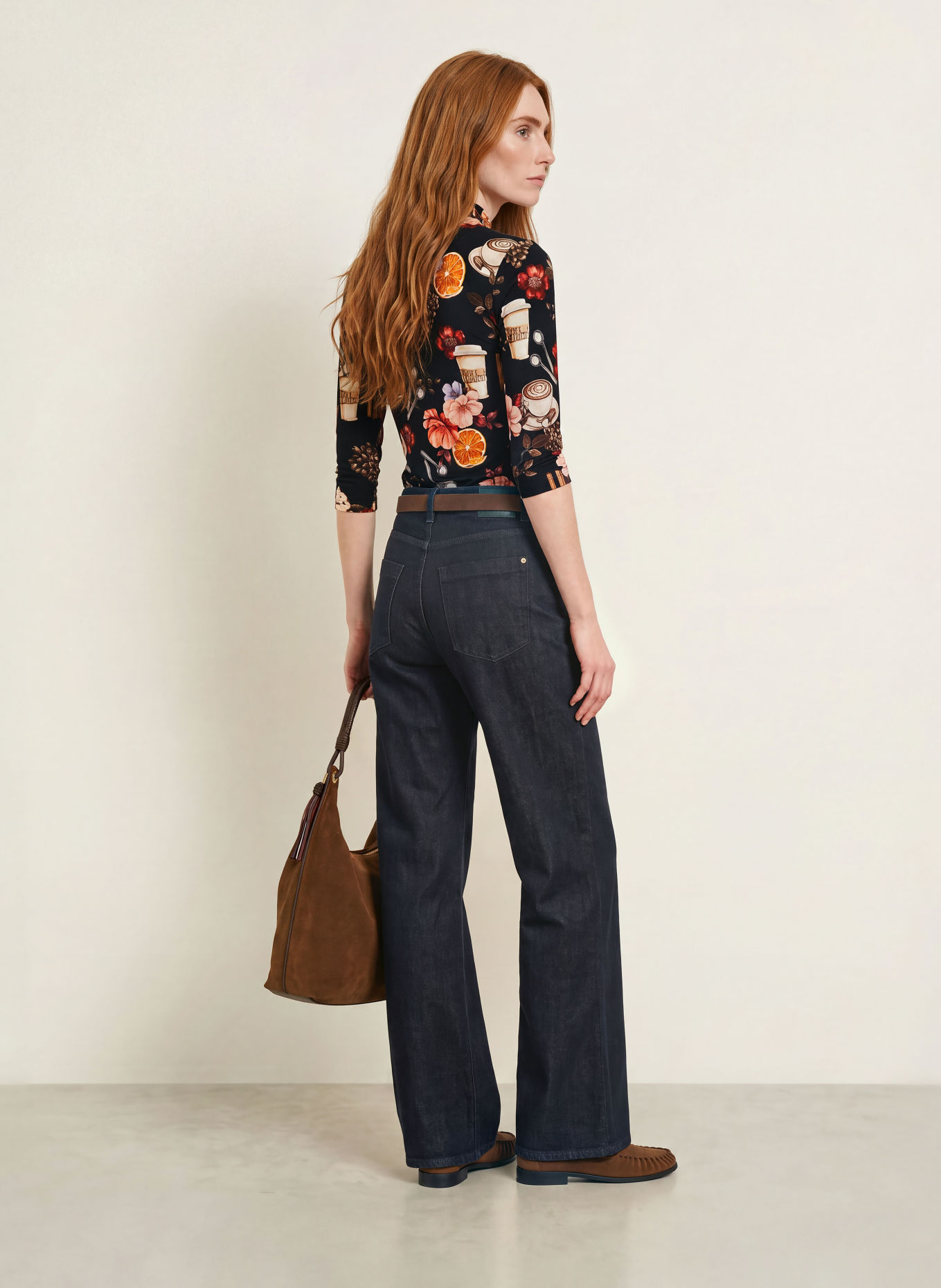 efixelle Long-sleeve shirt: BLACK / BROWN / DARK RED