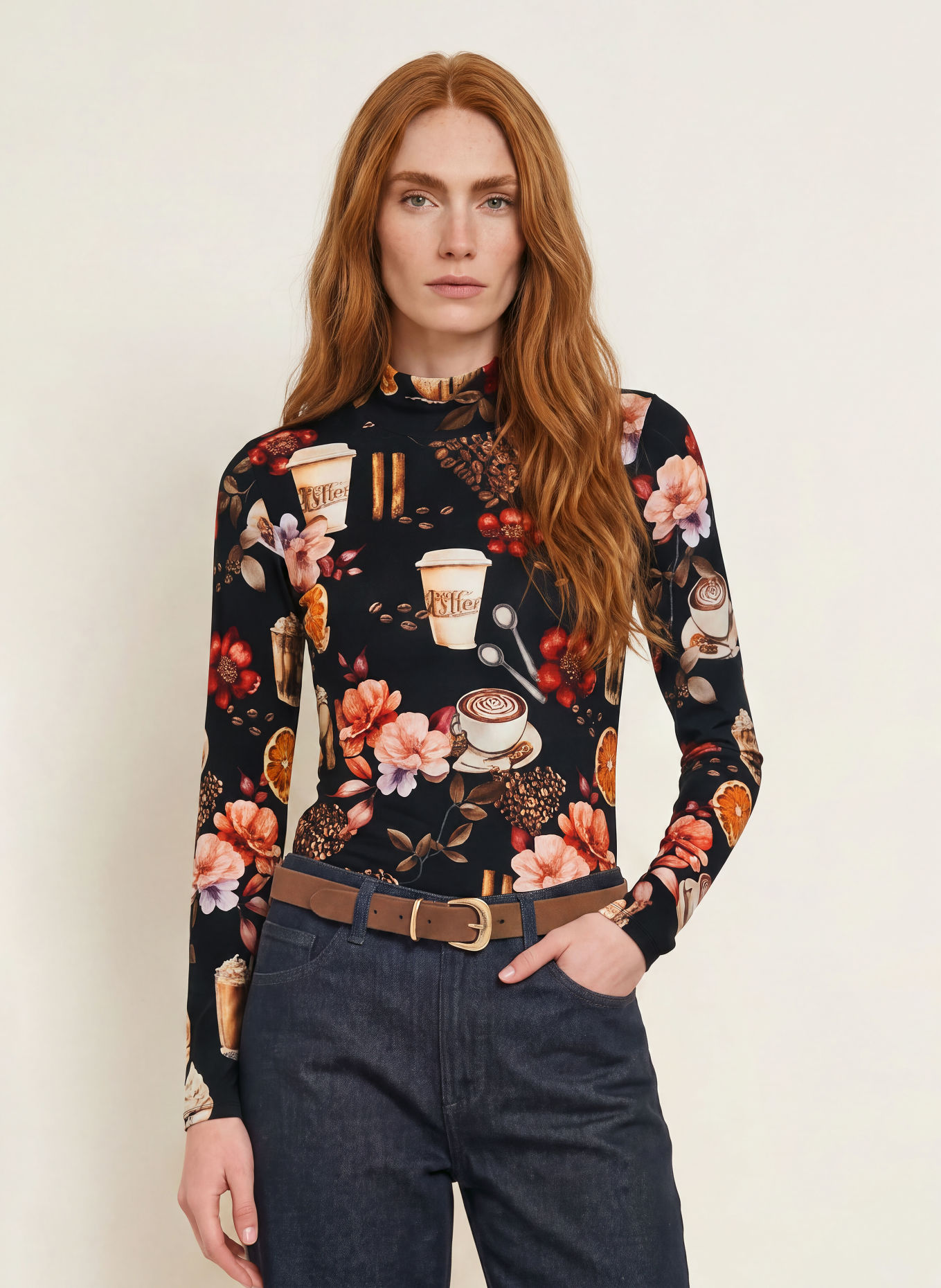 efixelle Long-sleeve shirt: BLACK / BROWN / DARK RED