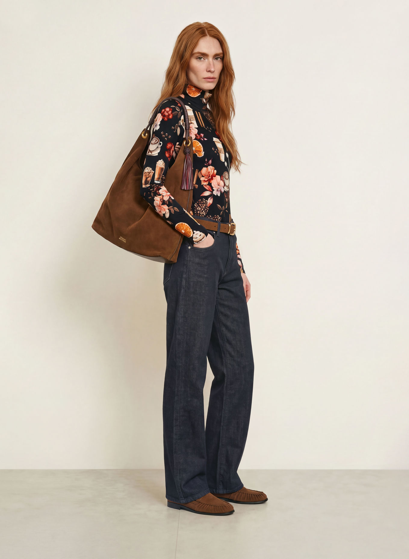 efixelle Long-sleeve shirt: BLACK / BROWN / DARK RED