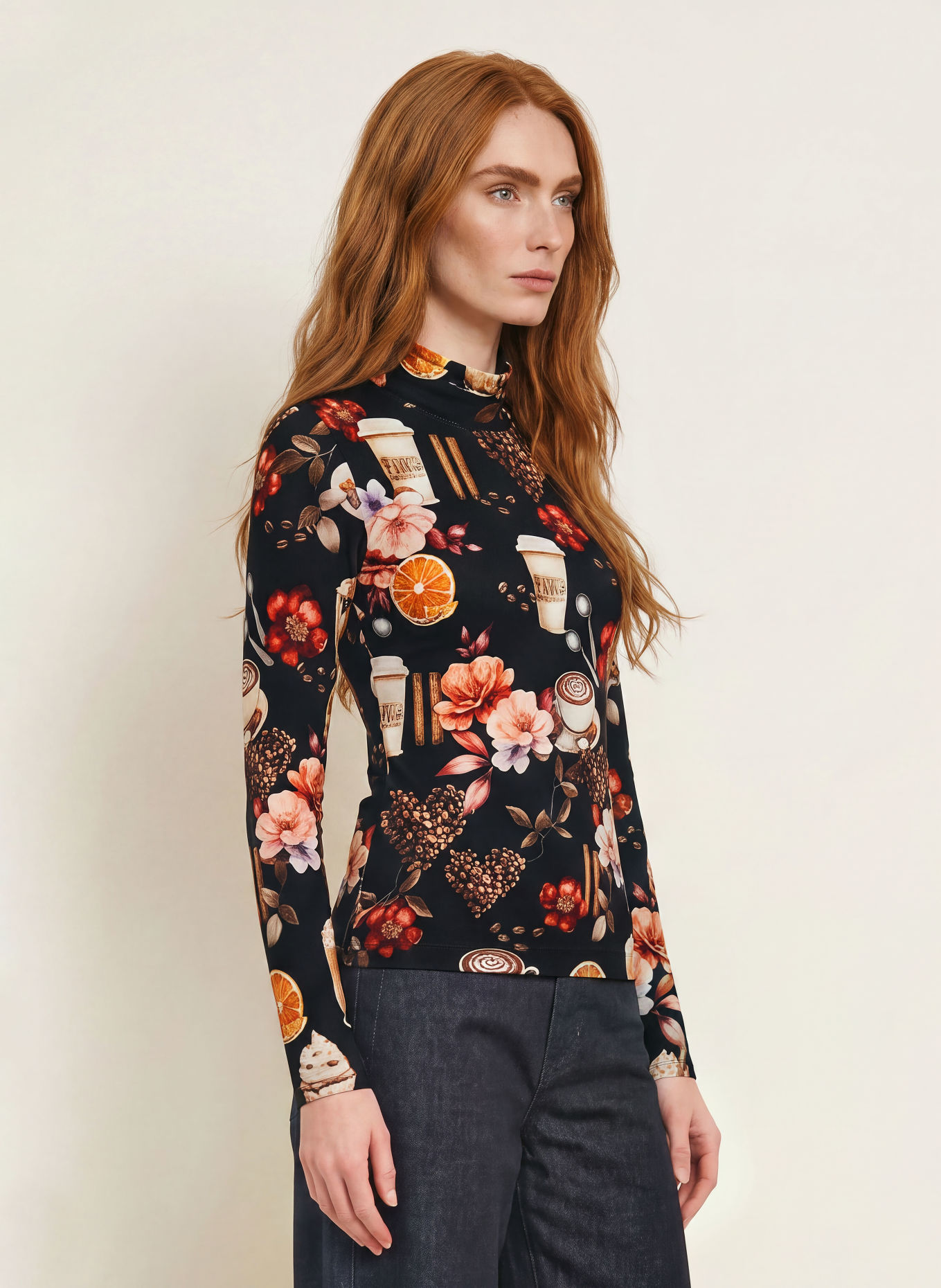 efixelle Long-sleeve shirt: BLACK / BROWN / DARK RED
