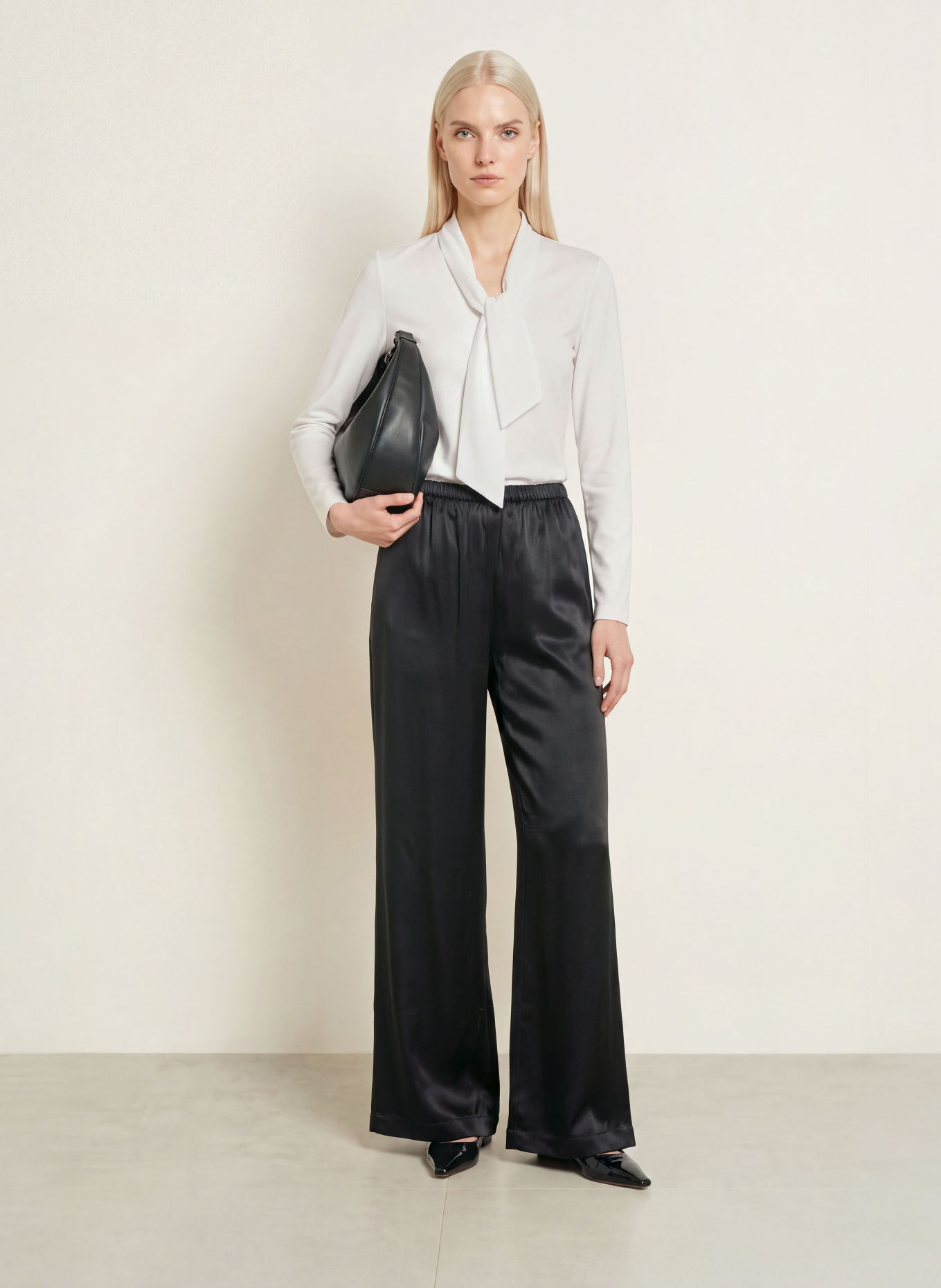 efixelle Tie-neck blouse: WHITE