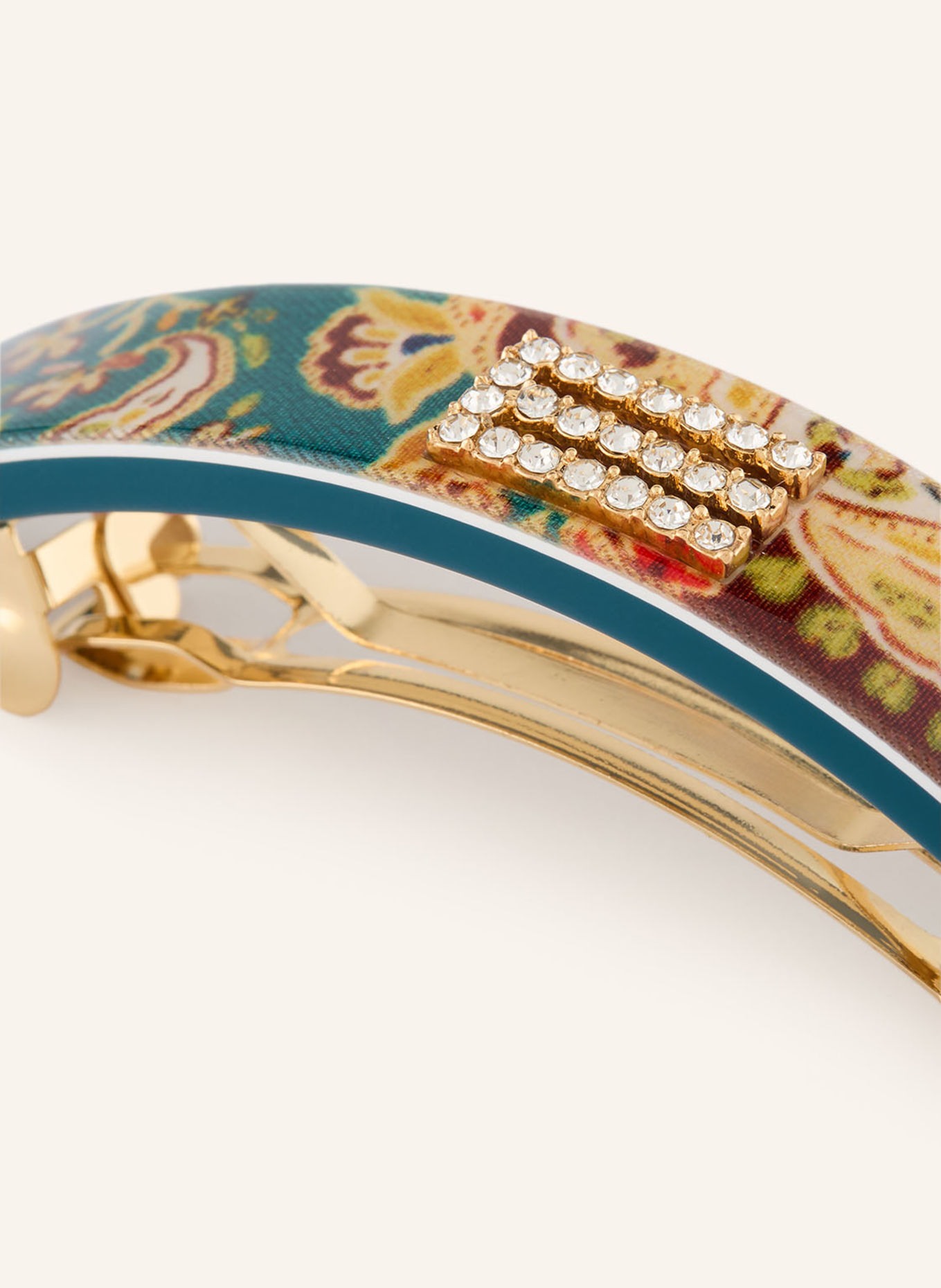 ETRO Hair clip with gemstones: TEAL / GOLD / BEIGE