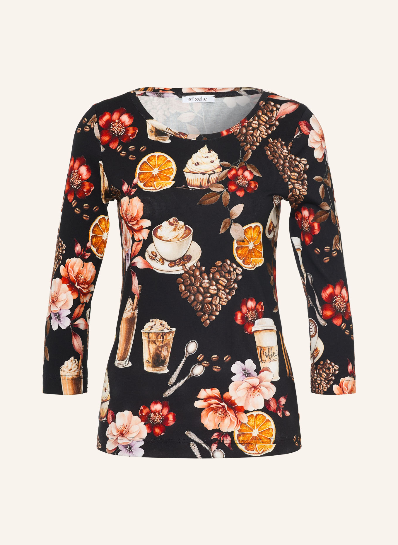 efixelle Shirt with 3/4 sleeves: BLACK / BROWN / WHITE