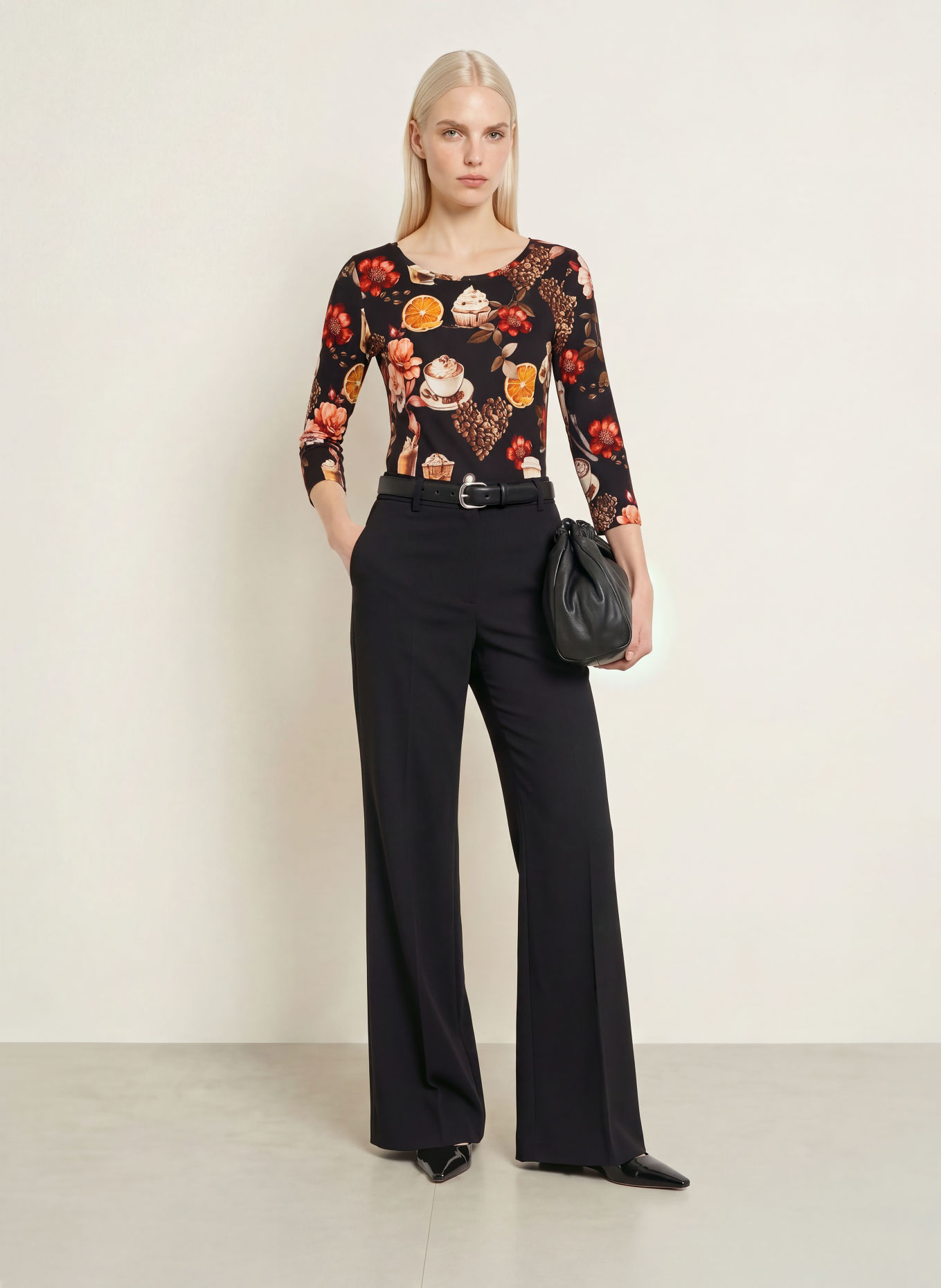 efixelle Shirt with 3/4 sleeves: BLACK / BROWN / WHITE