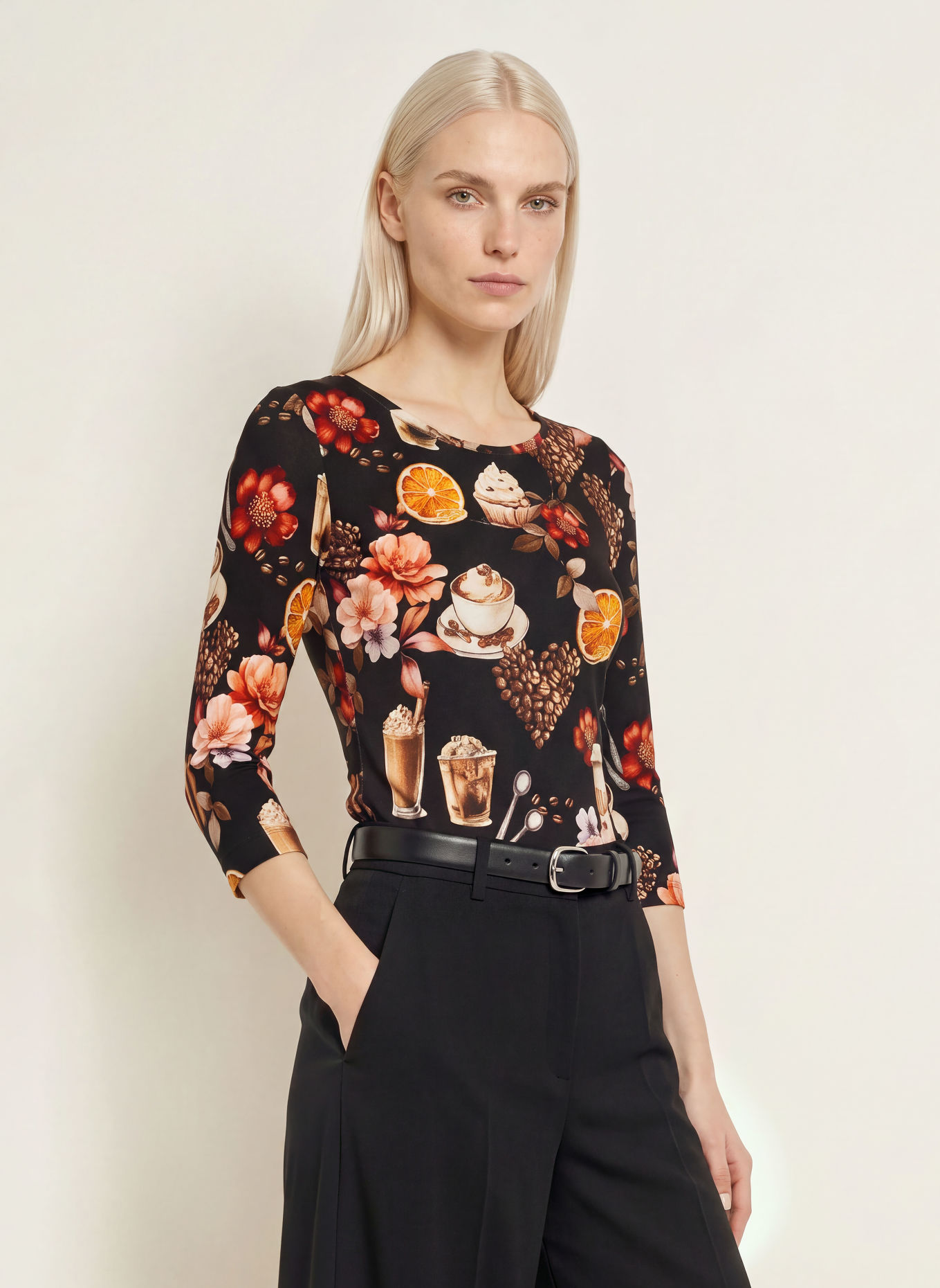 efixelle Shirt with 3/4 sleeves: BLACK / BROWN / WHITE