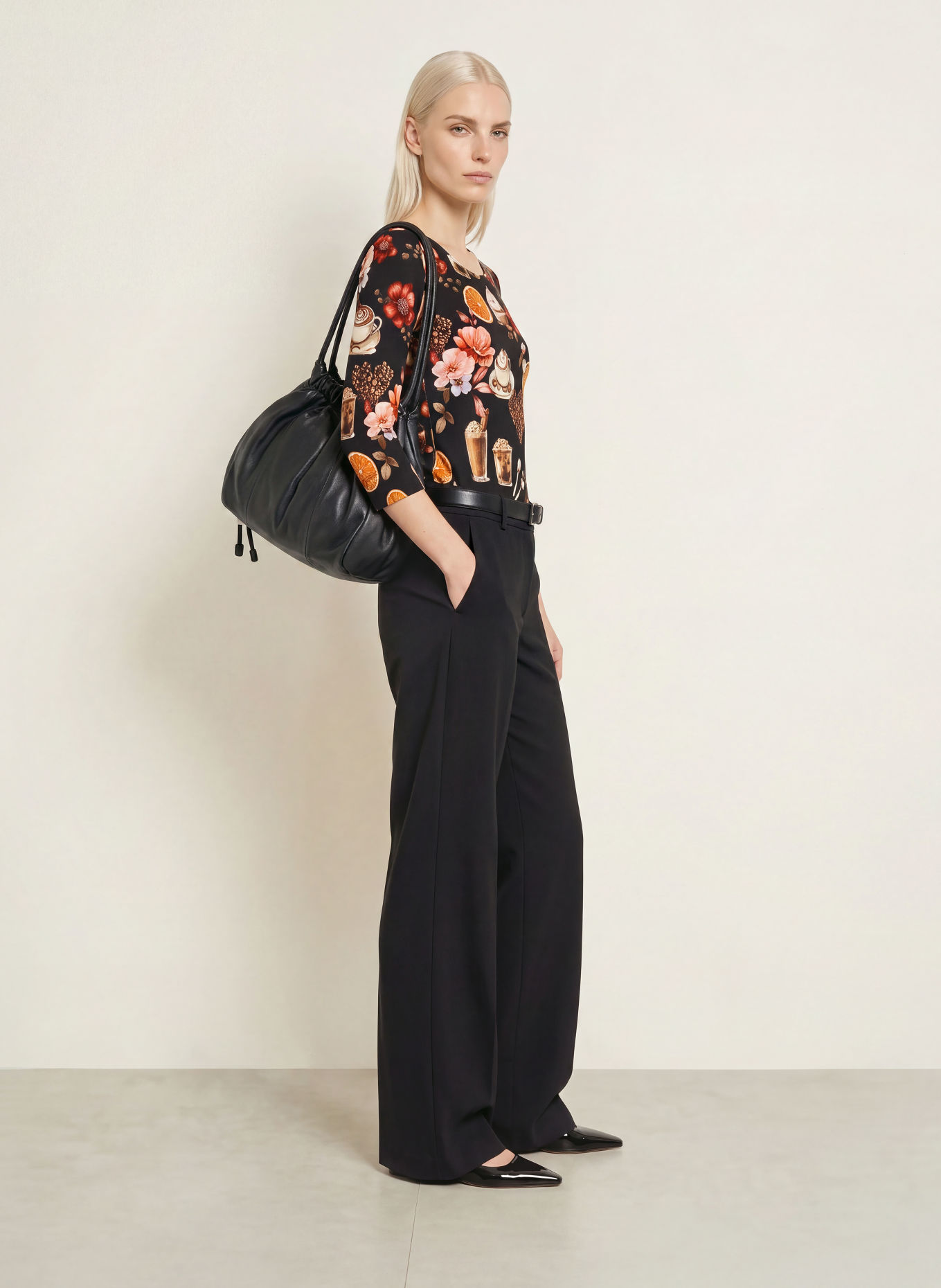 efixelle Shirt with 3/4 sleeves: BLACK / BROWN / WHITE