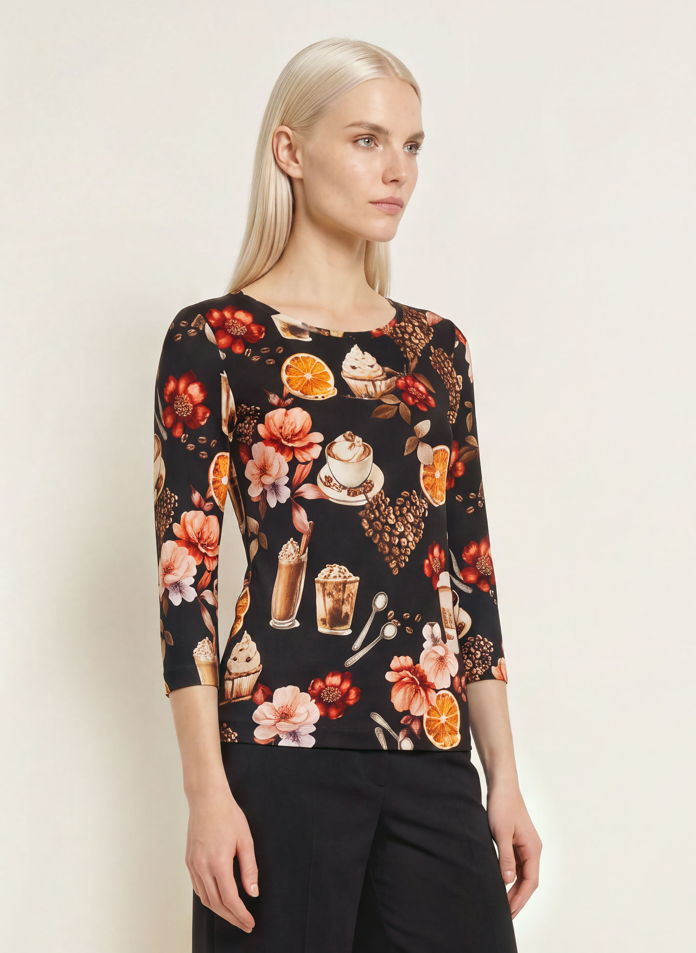 efixelle Shirt with 3/4 sleeves: BLACK / BROWN / WHITE
