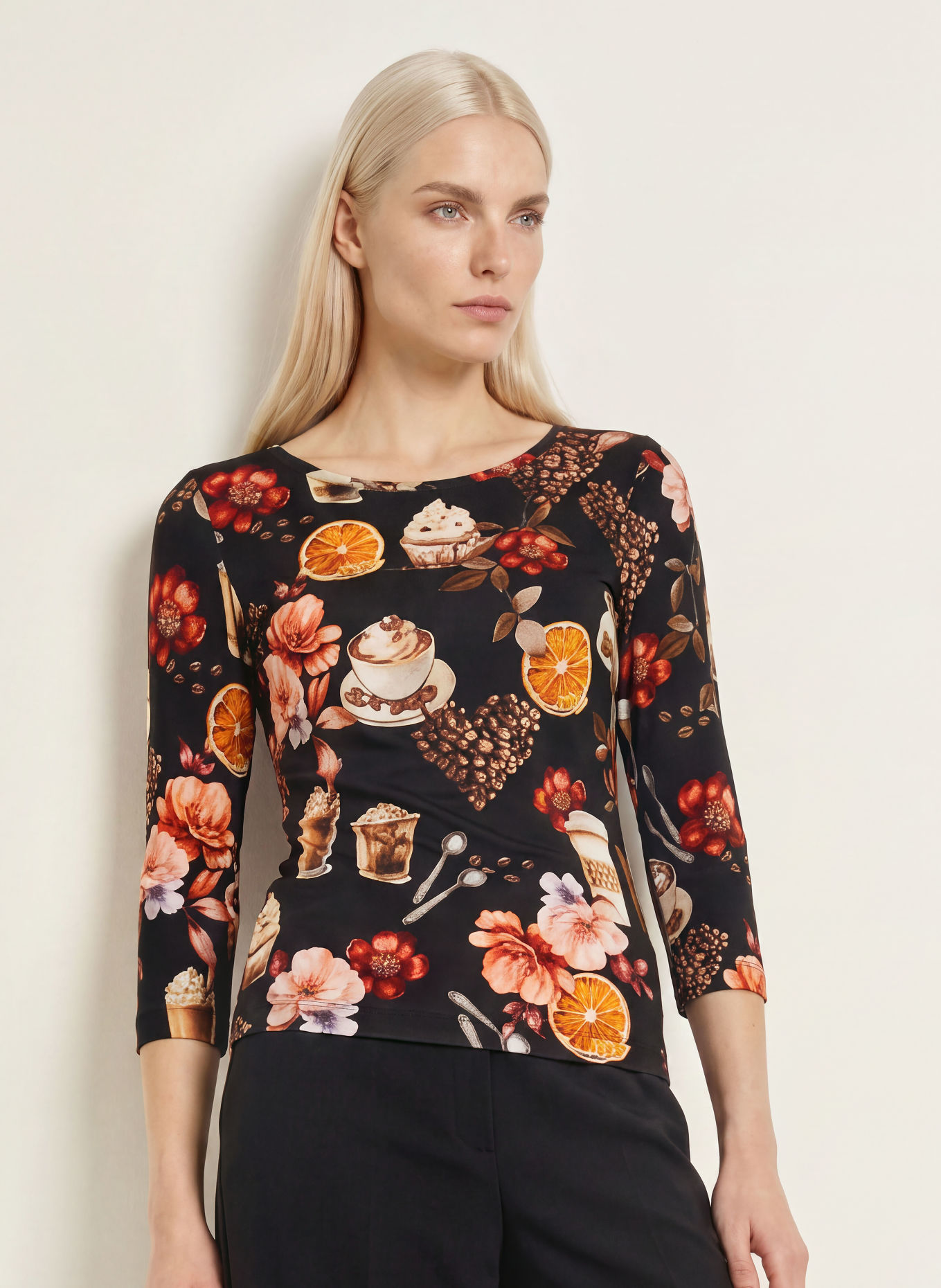 efixelle Shirt with 3/4 sleeves: BLACK / BROWN / WHITE